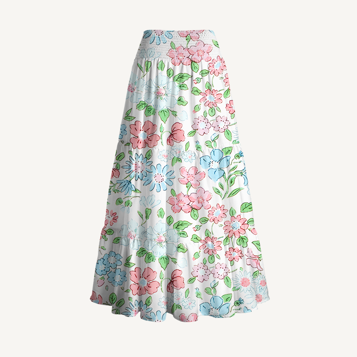 Pastel Cottage Floral Print Maxi Skirt