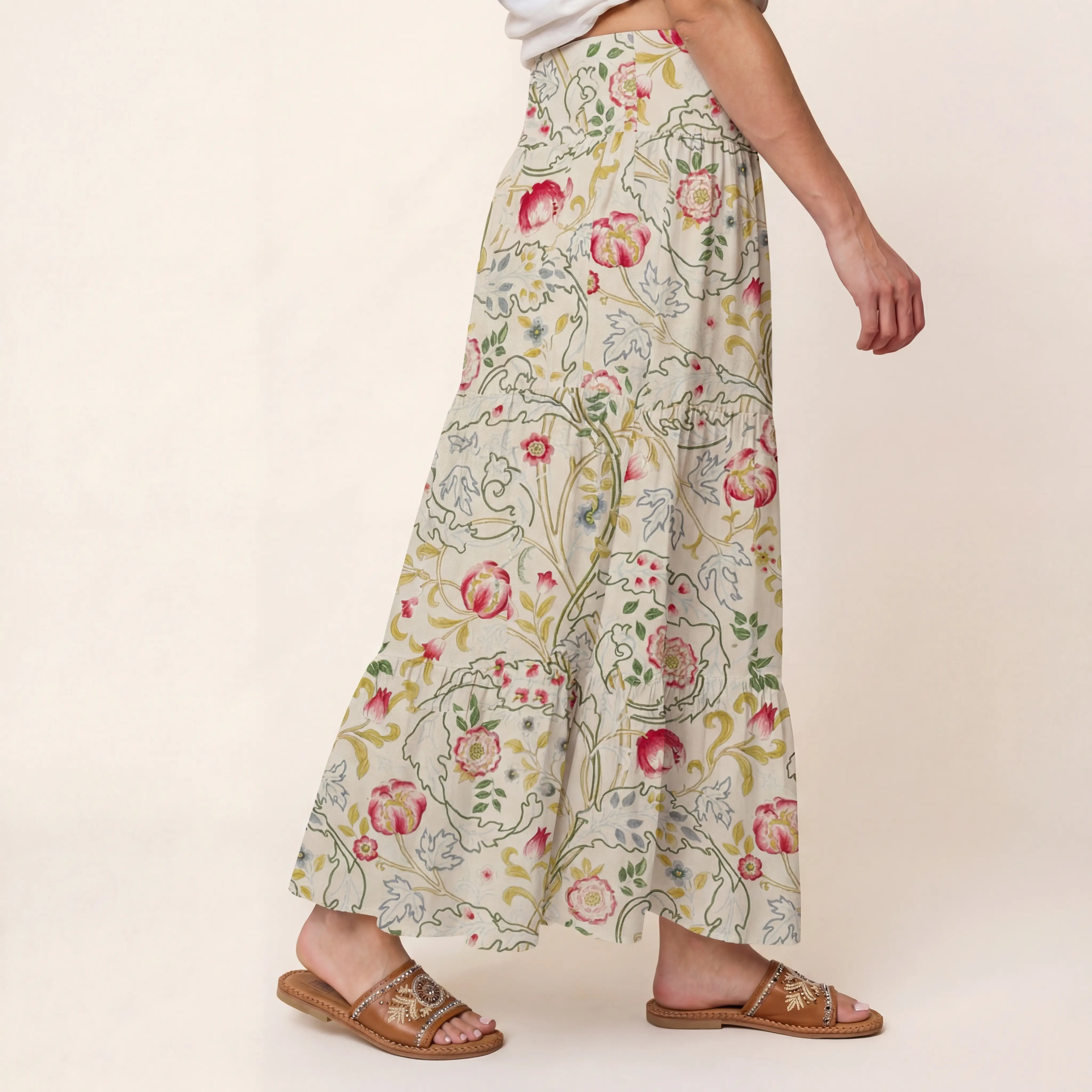 Peony Vine Garden Print Maxi Skirt