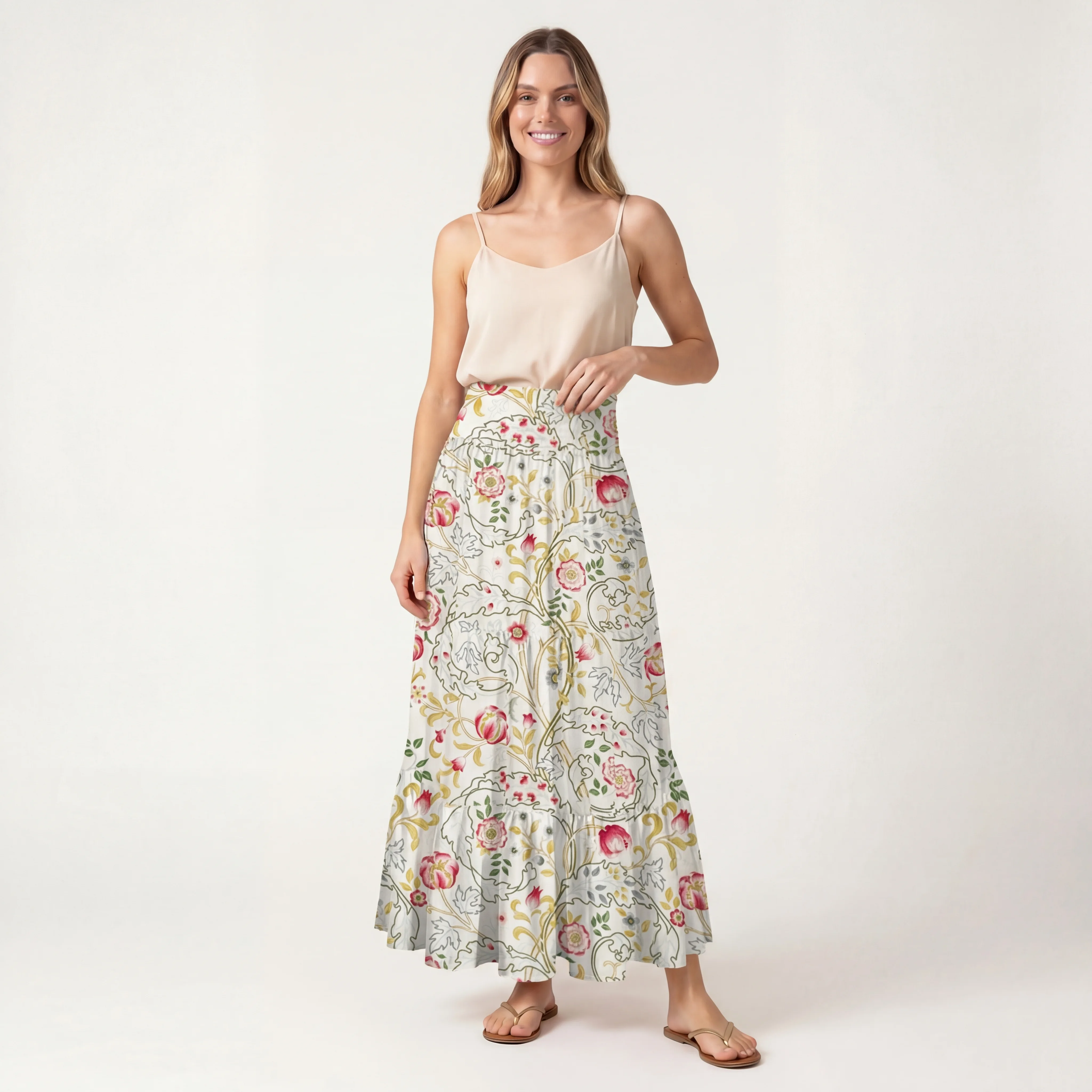 Peony Vine Garden Print Maxi Skirt