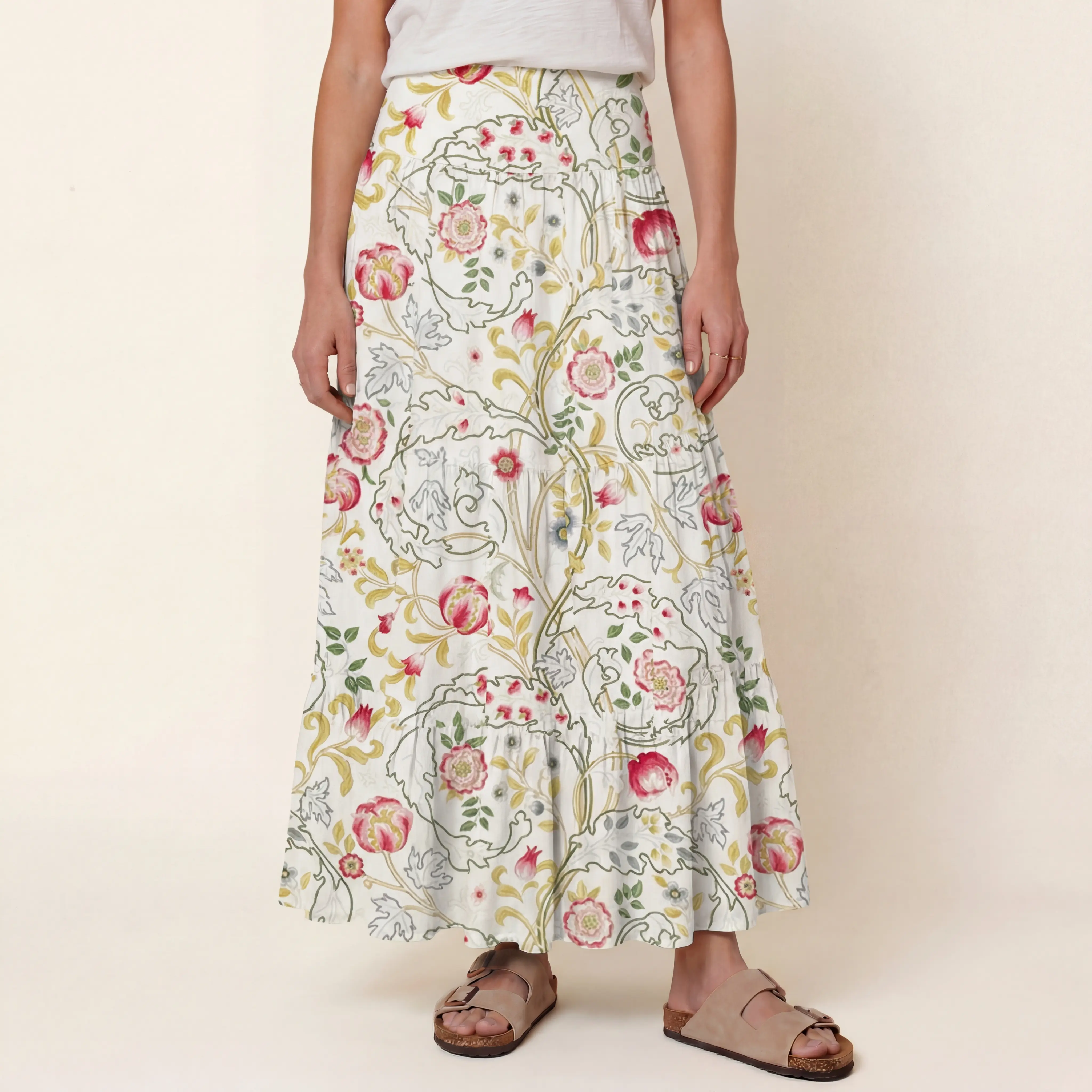 Peony Vine Garden Print Maxi Skirt