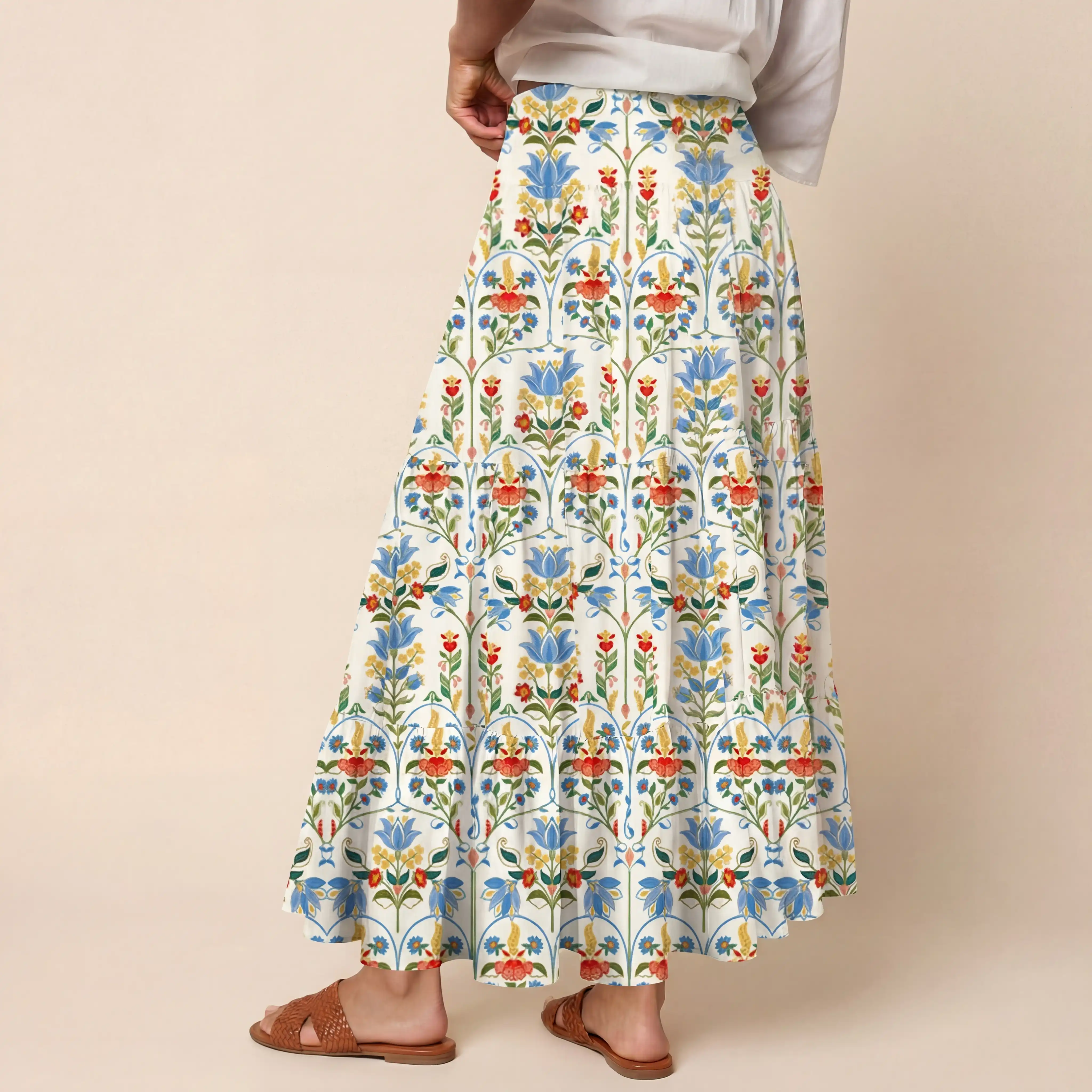 Folk Bloom Print Maxi Skirt