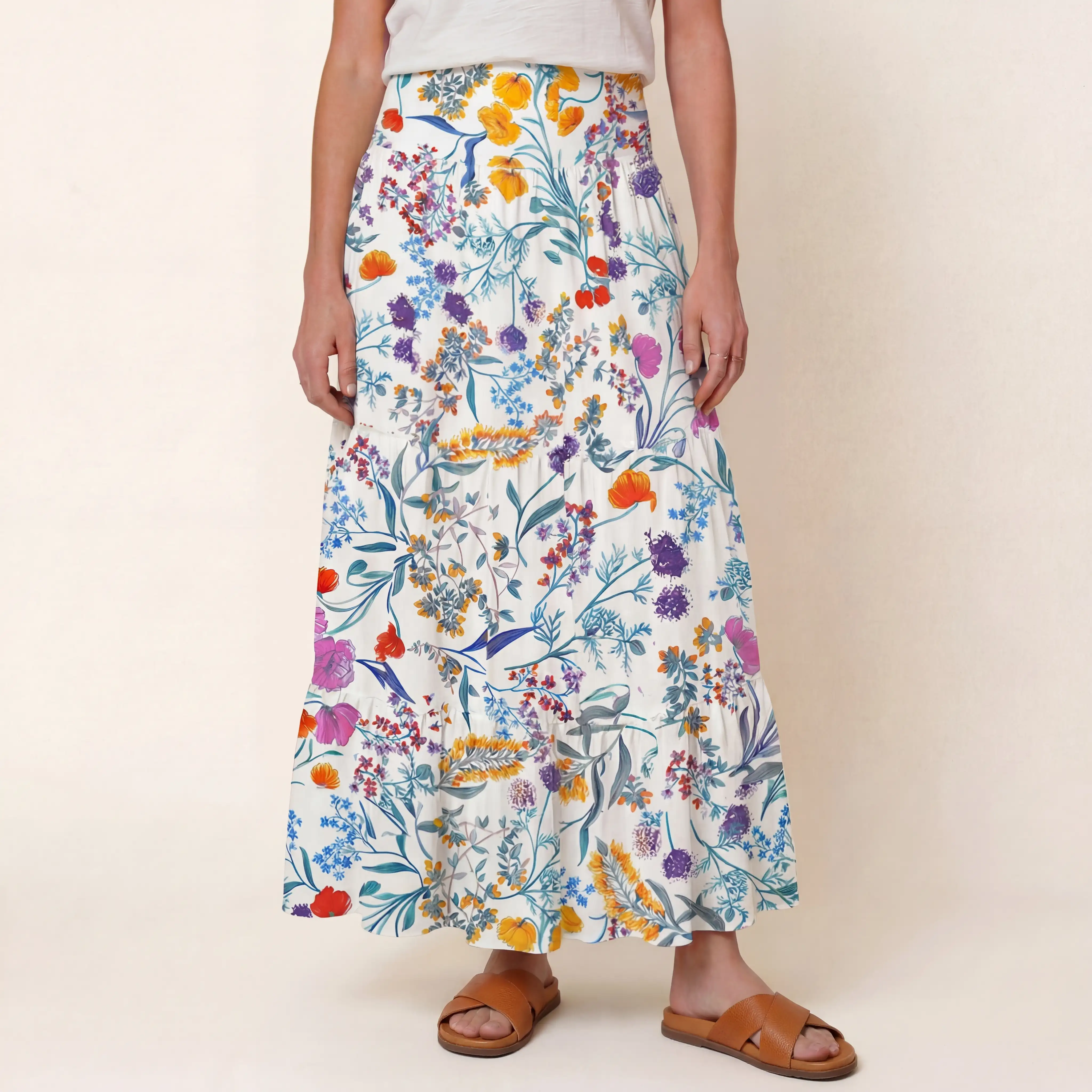 Fiery Meadow Print Maxi Skirt