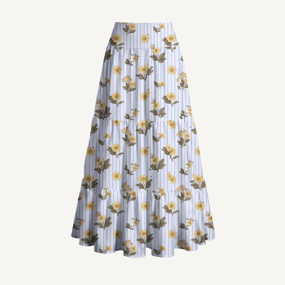 Blue Marigold Print Maxi Skirt