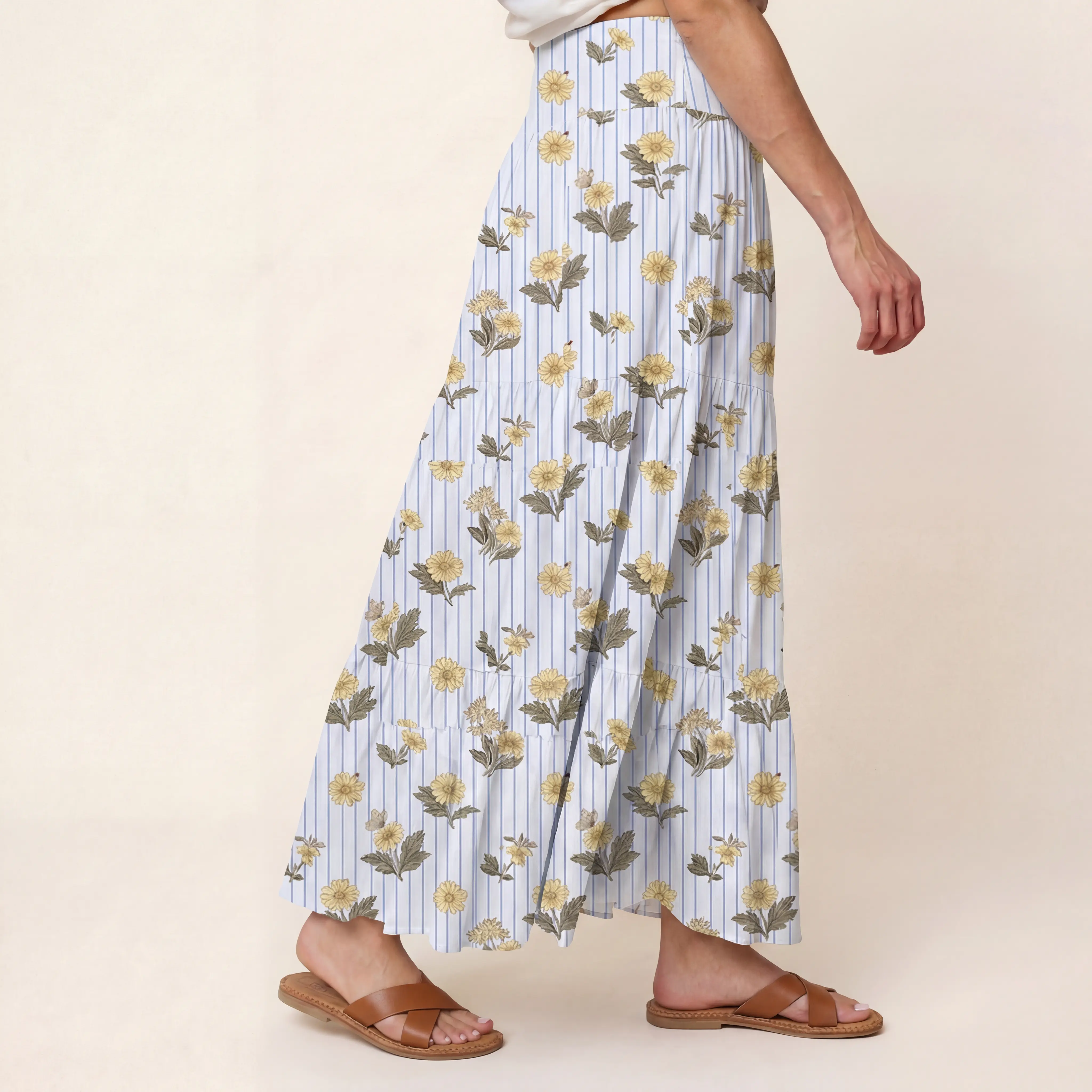 Blue Marigold Print Maxi Skirt