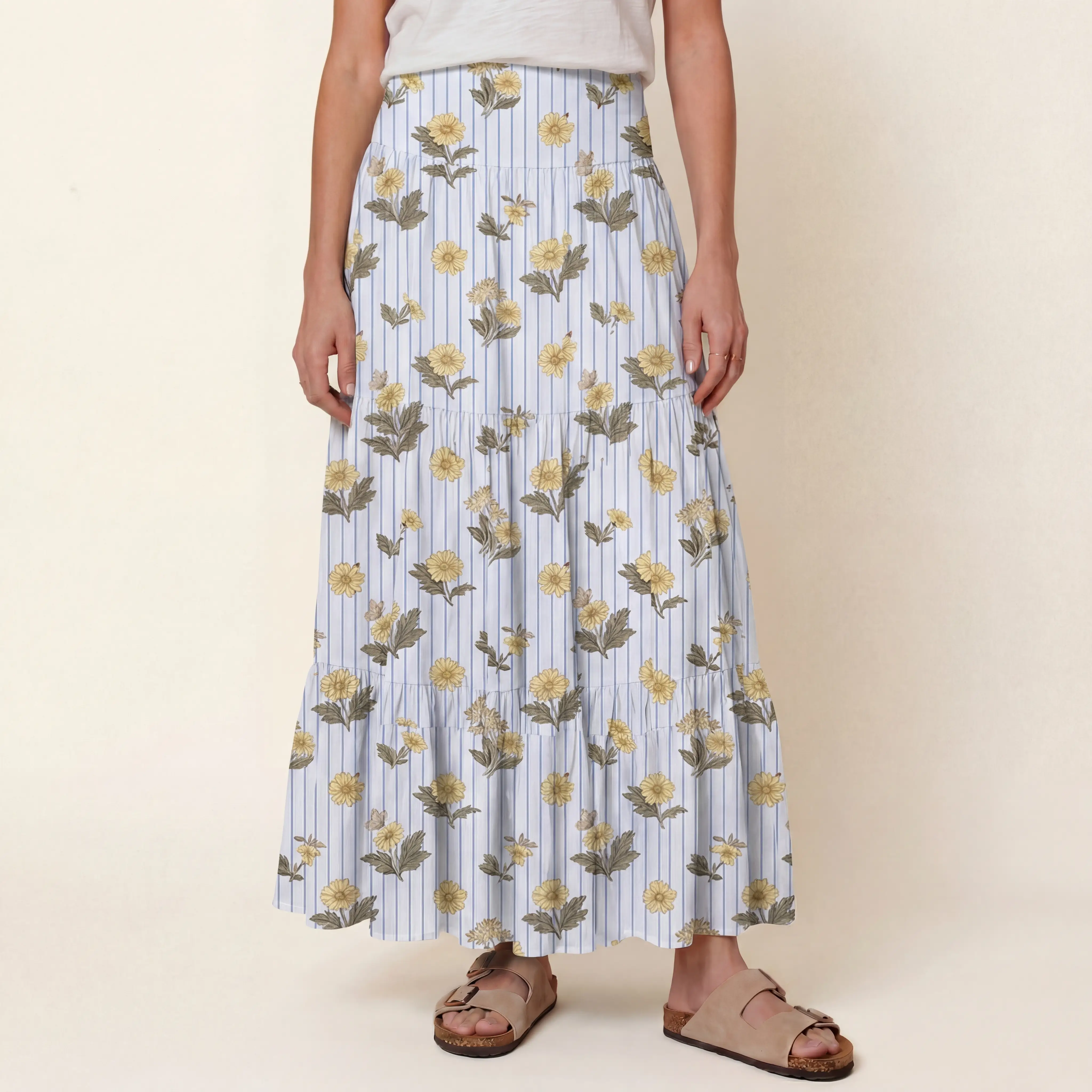 Blue Marigold Print Maxi Skirt