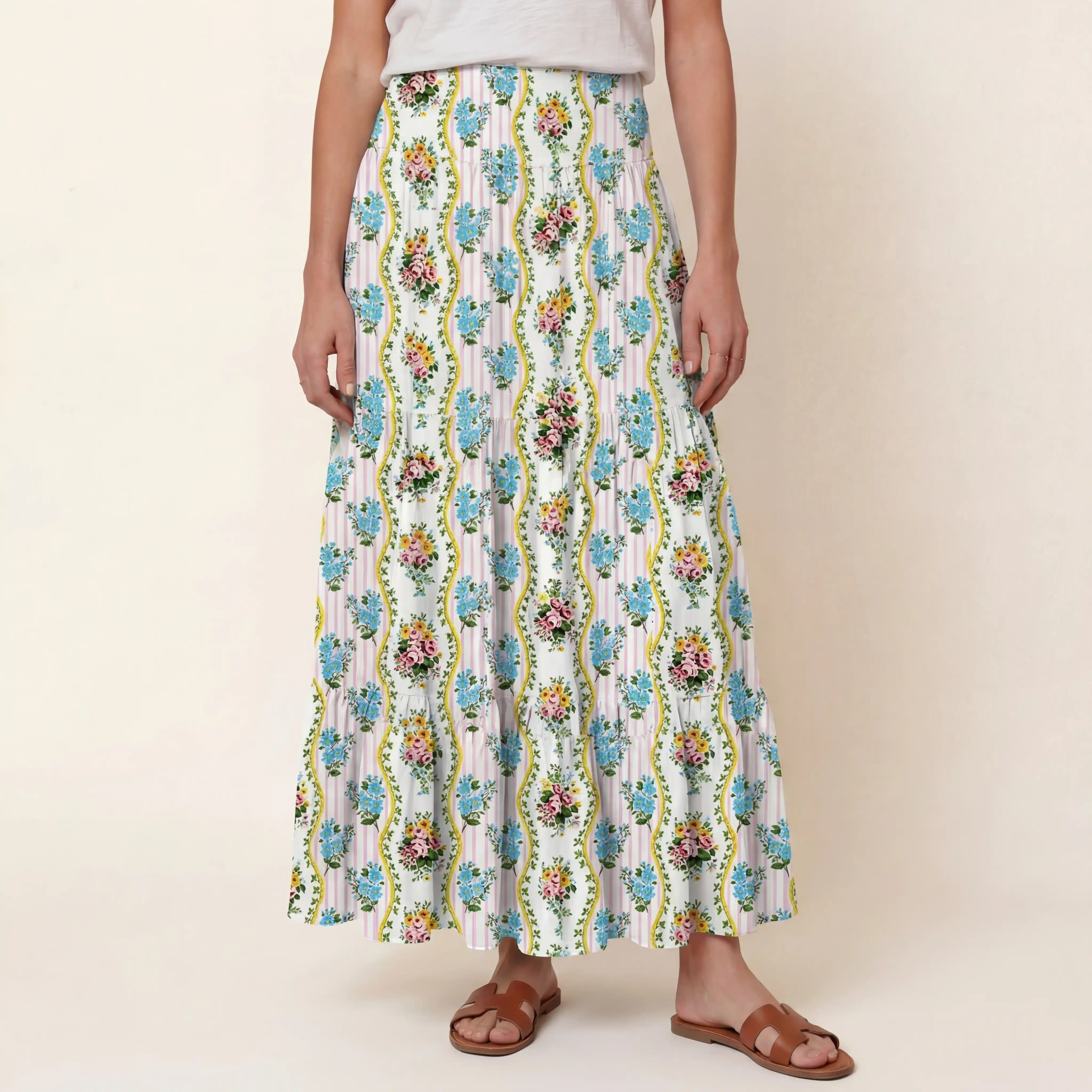 Vintage Bouquet Rose Print Maxi Skirt