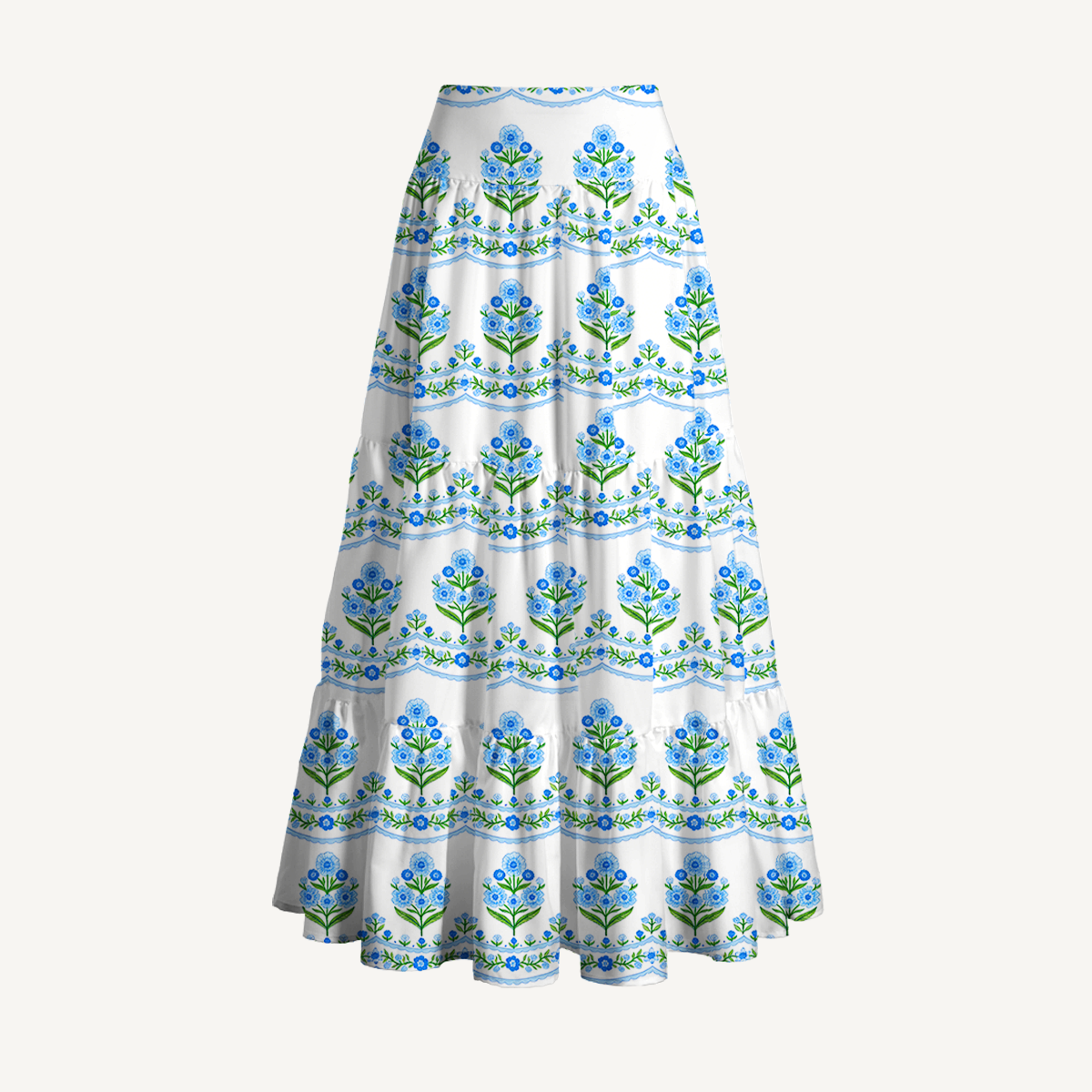 Azure Folk Print Maxi Skirt