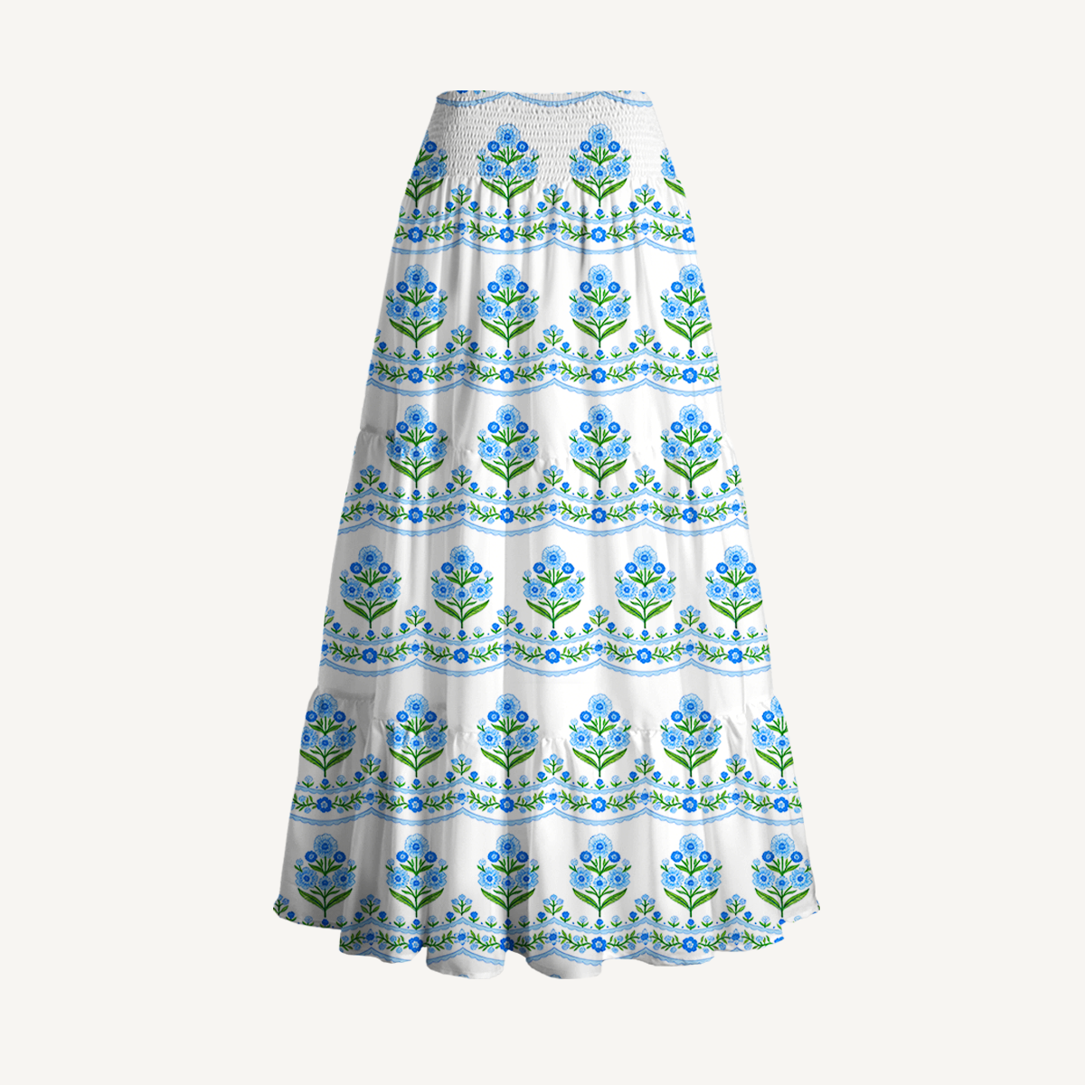 Azure Folk Print Maxi Skirt