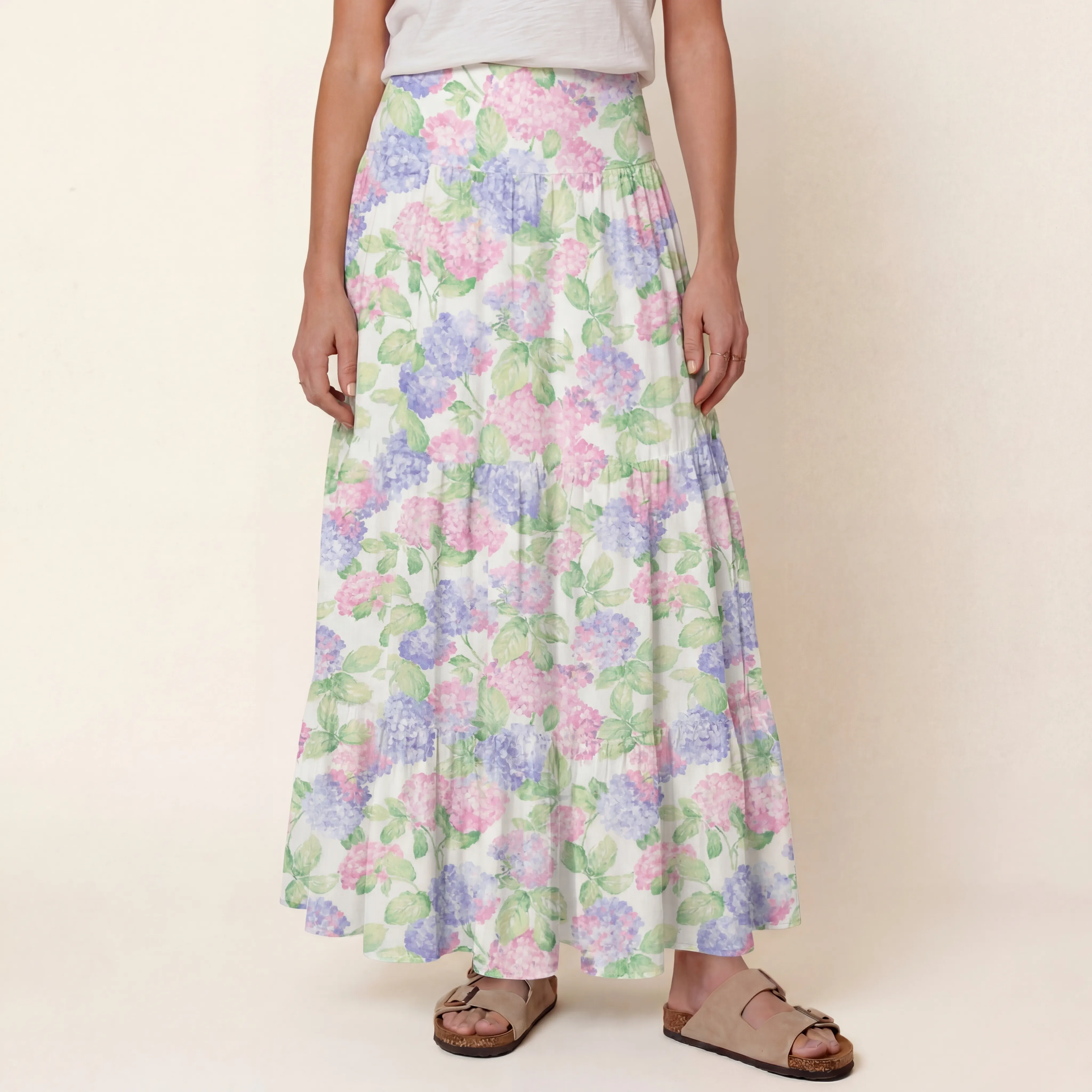Lilac Hydrangea Print Maxi Skirt
