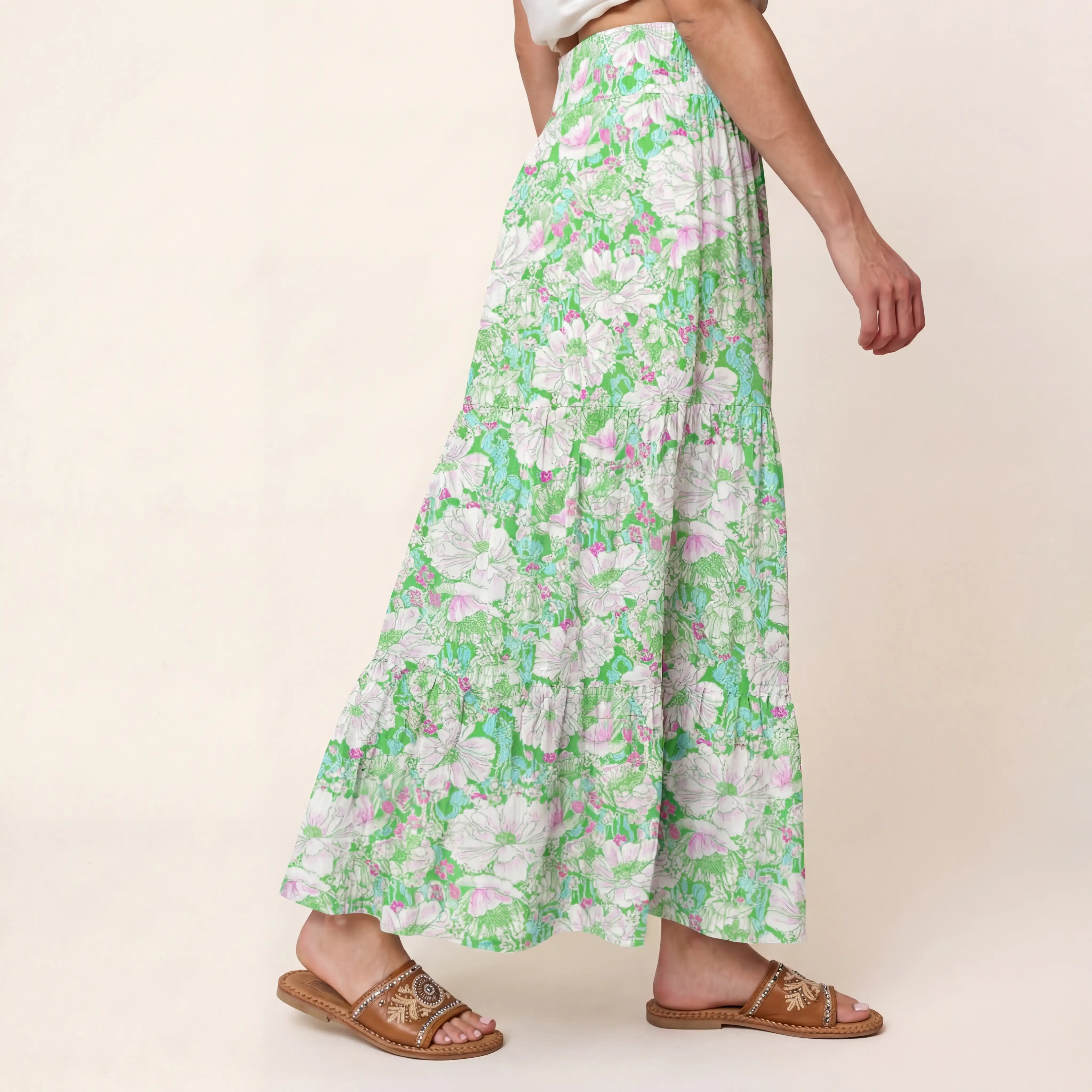 Mint Garden Print Maxi Skirt