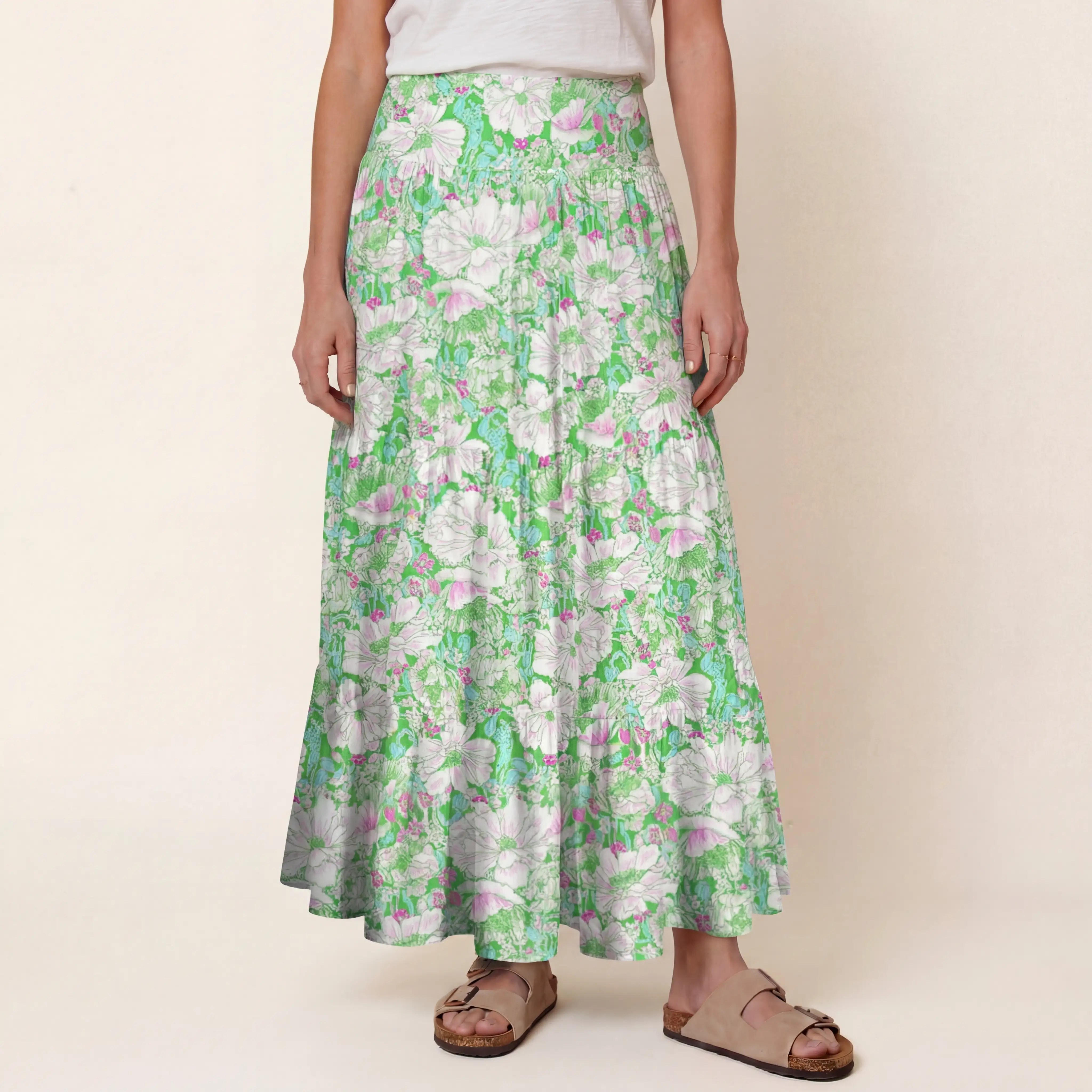 Mint Garden Print Maxi Skirt