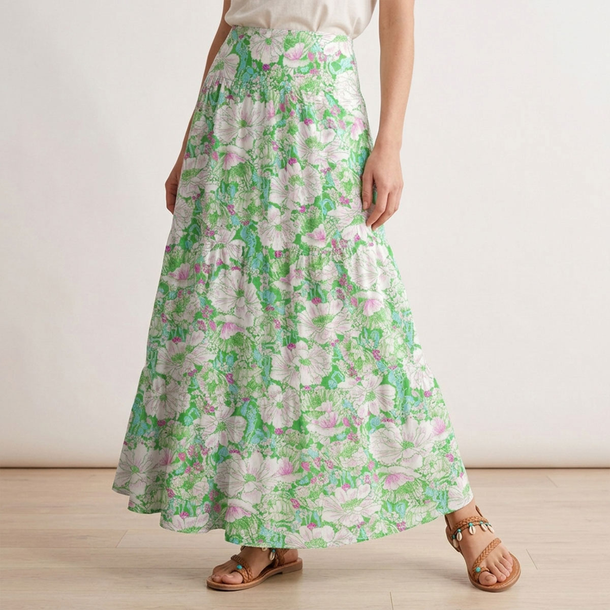 Mint Garden Print Maxi Skirt