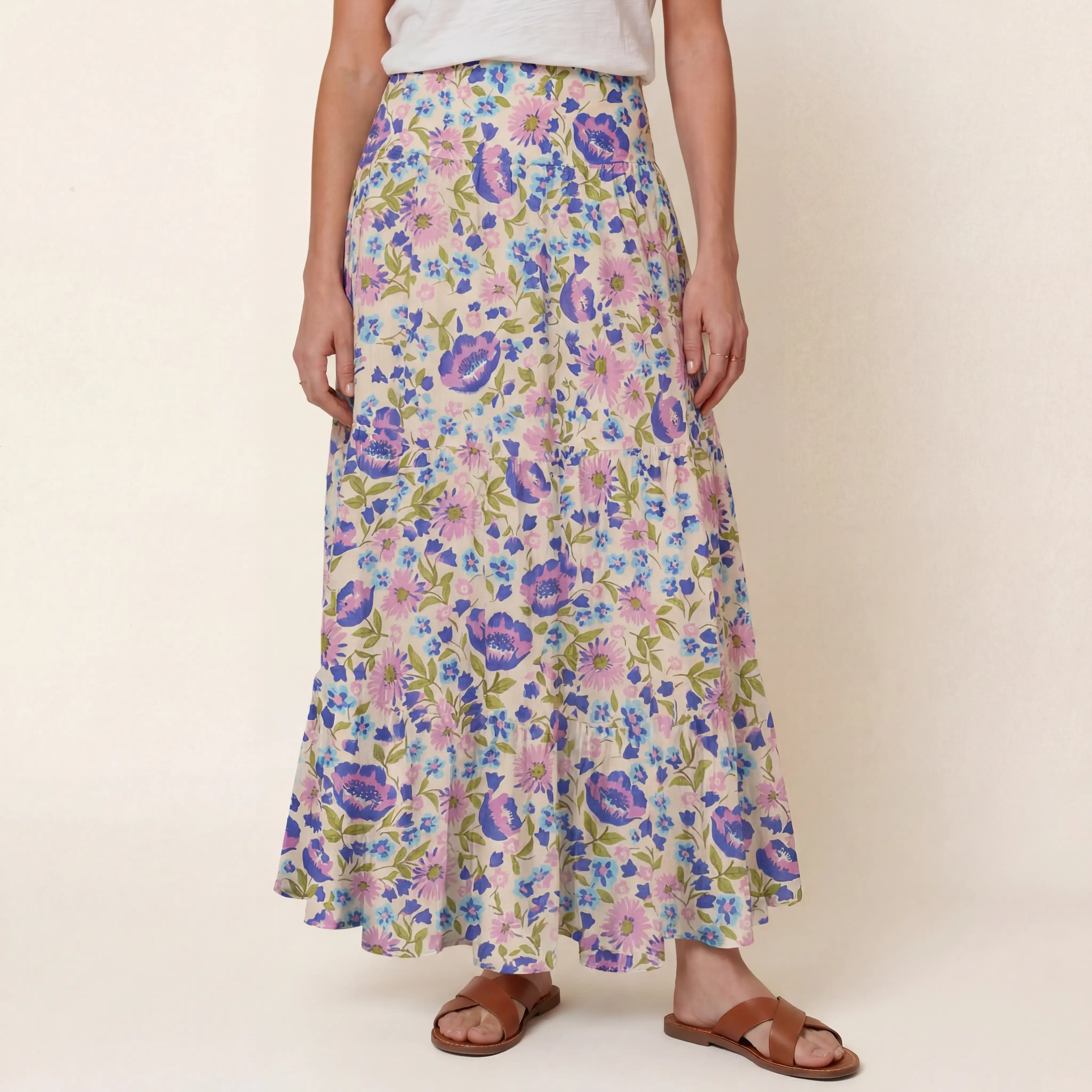 Lavender Bloom Print Maxi Skirt