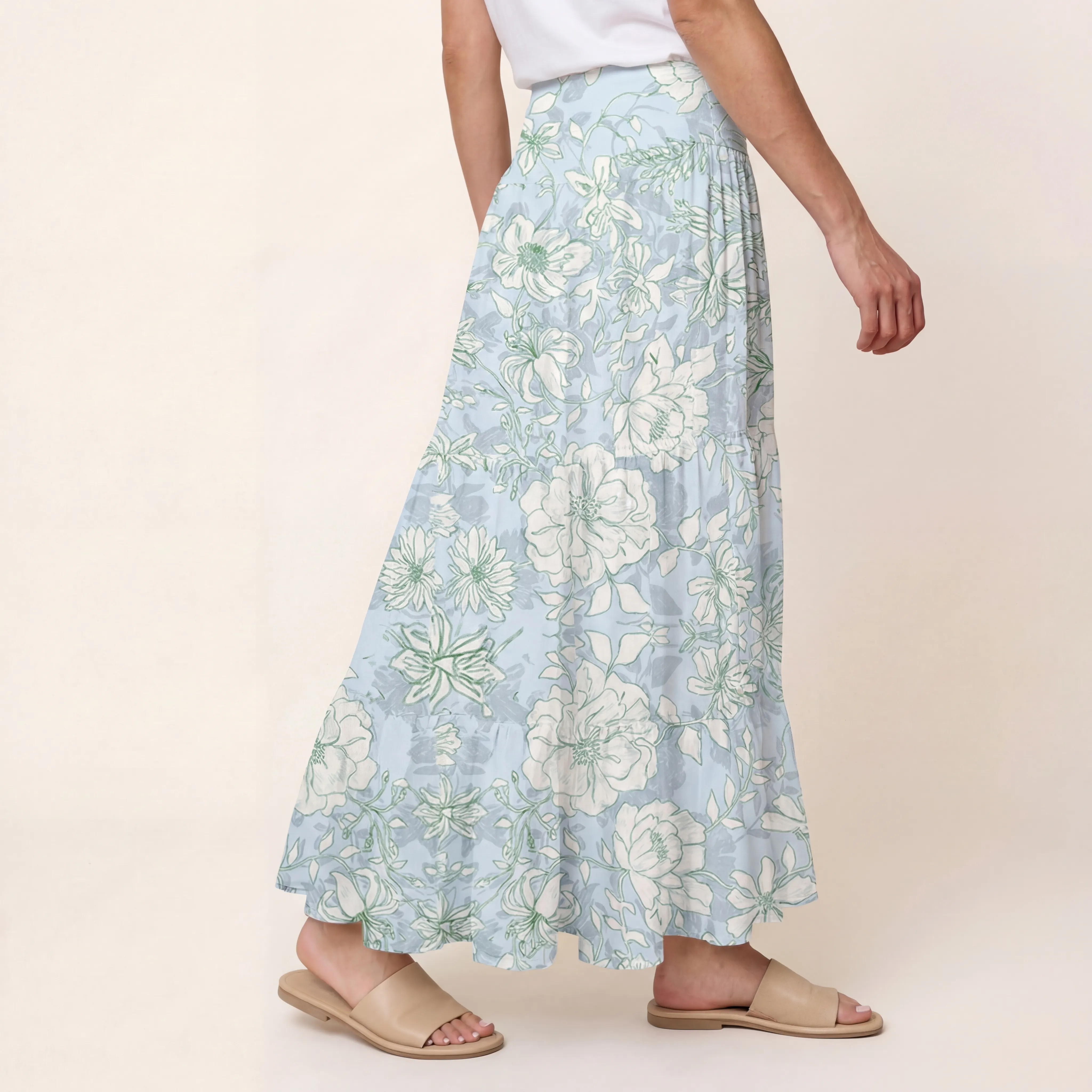 Mist Floral Print Maxi Skirt