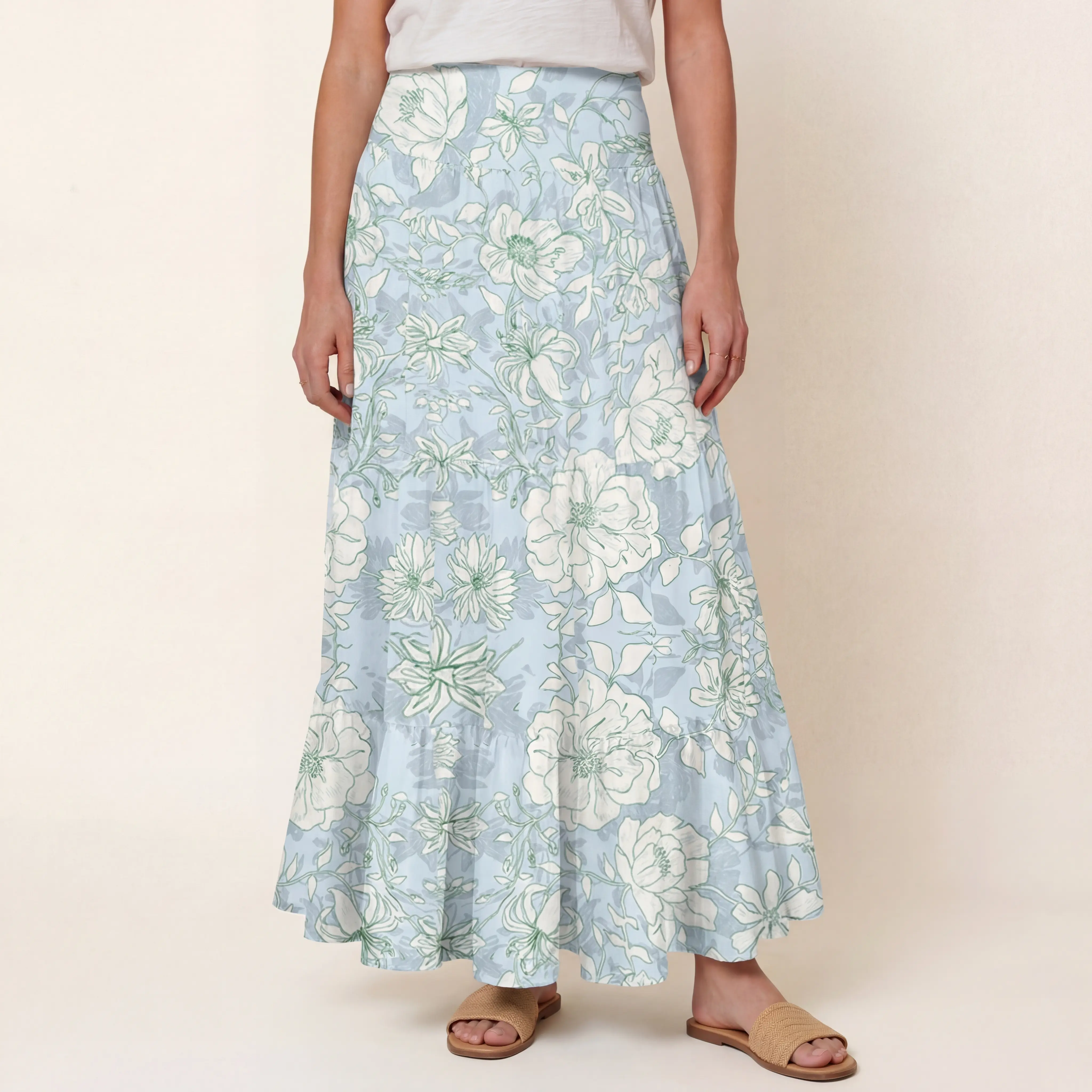 Mist Floral Print Maxi Skirt