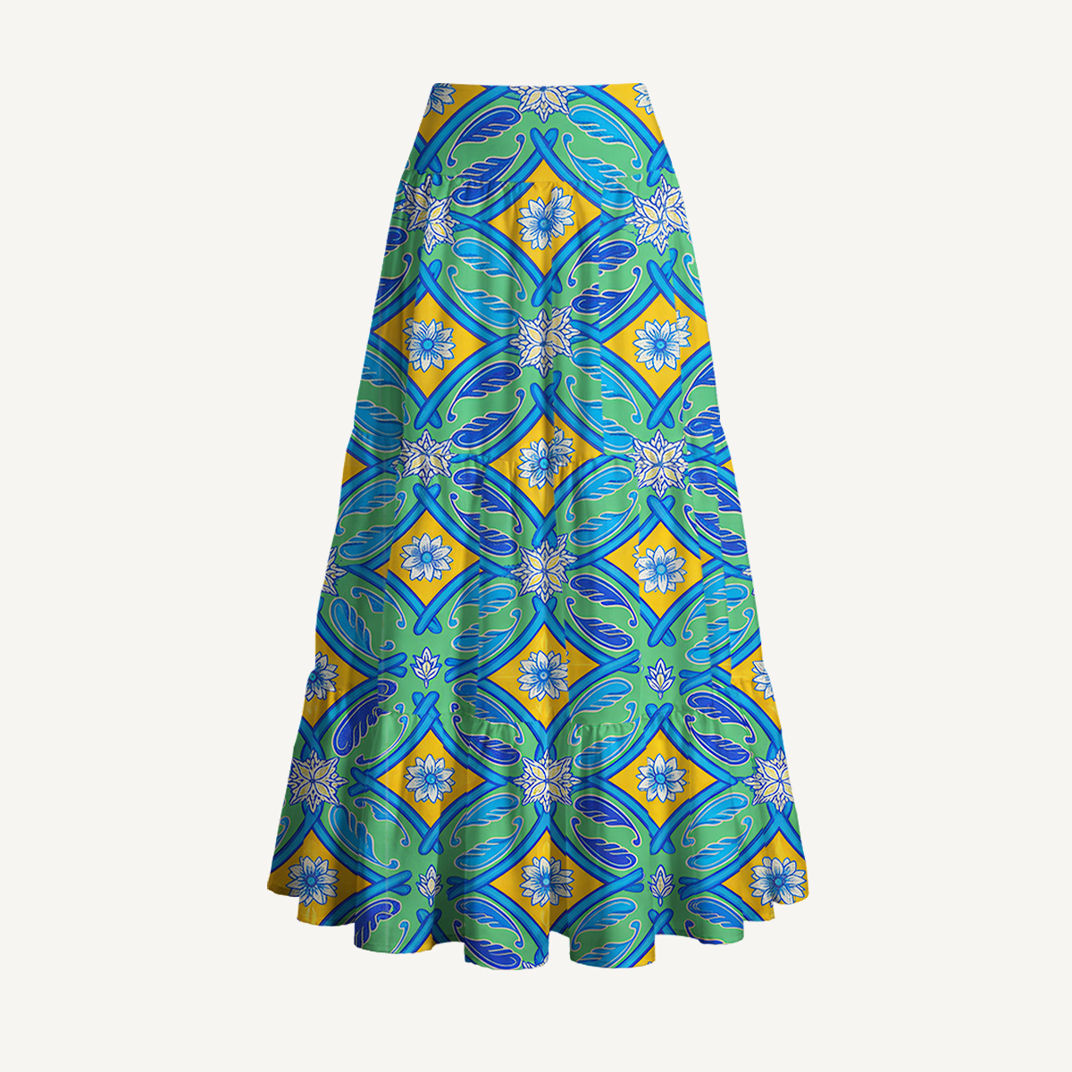 Azure Tile Print Maxi Skirt