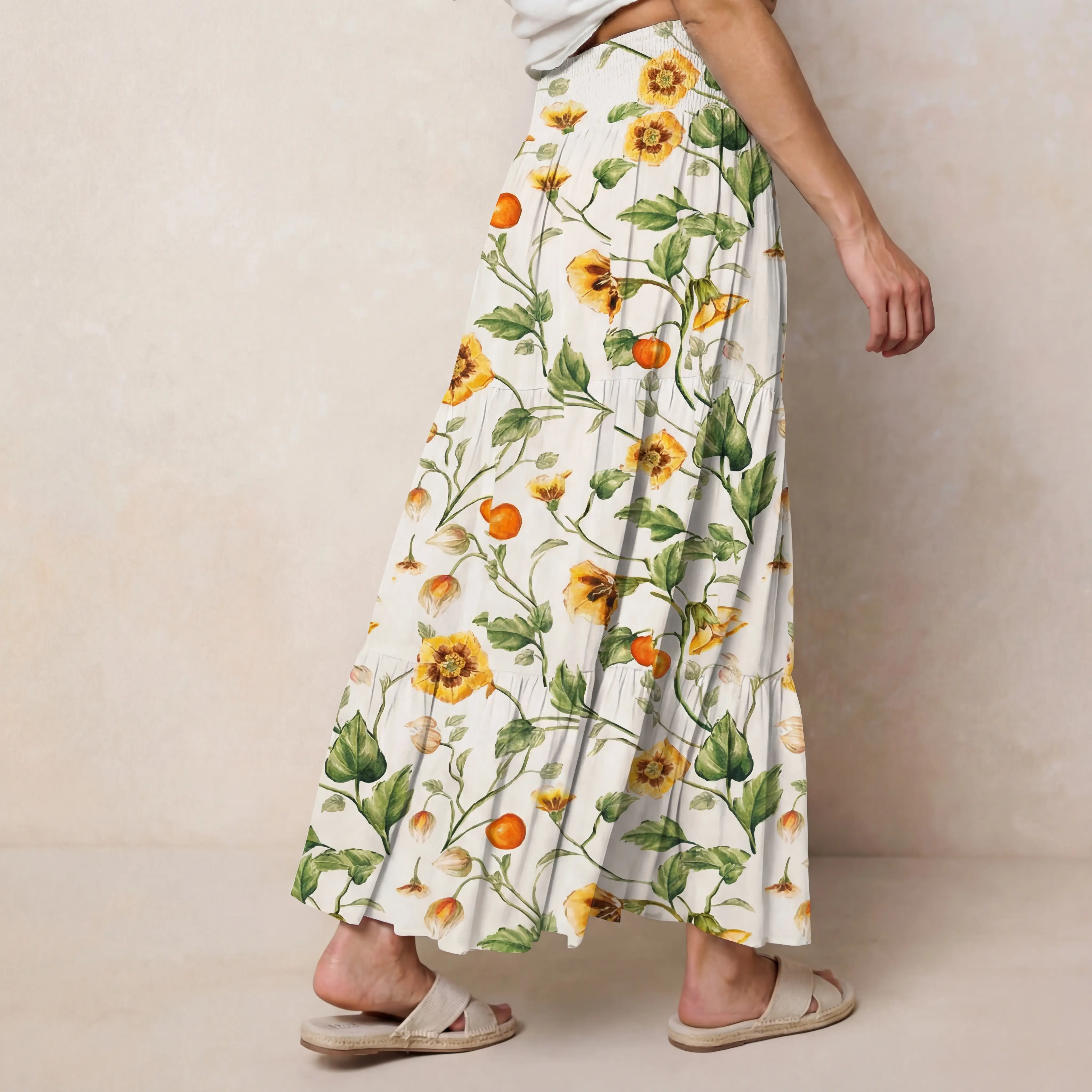 Golden Field Print Maxi Skirt