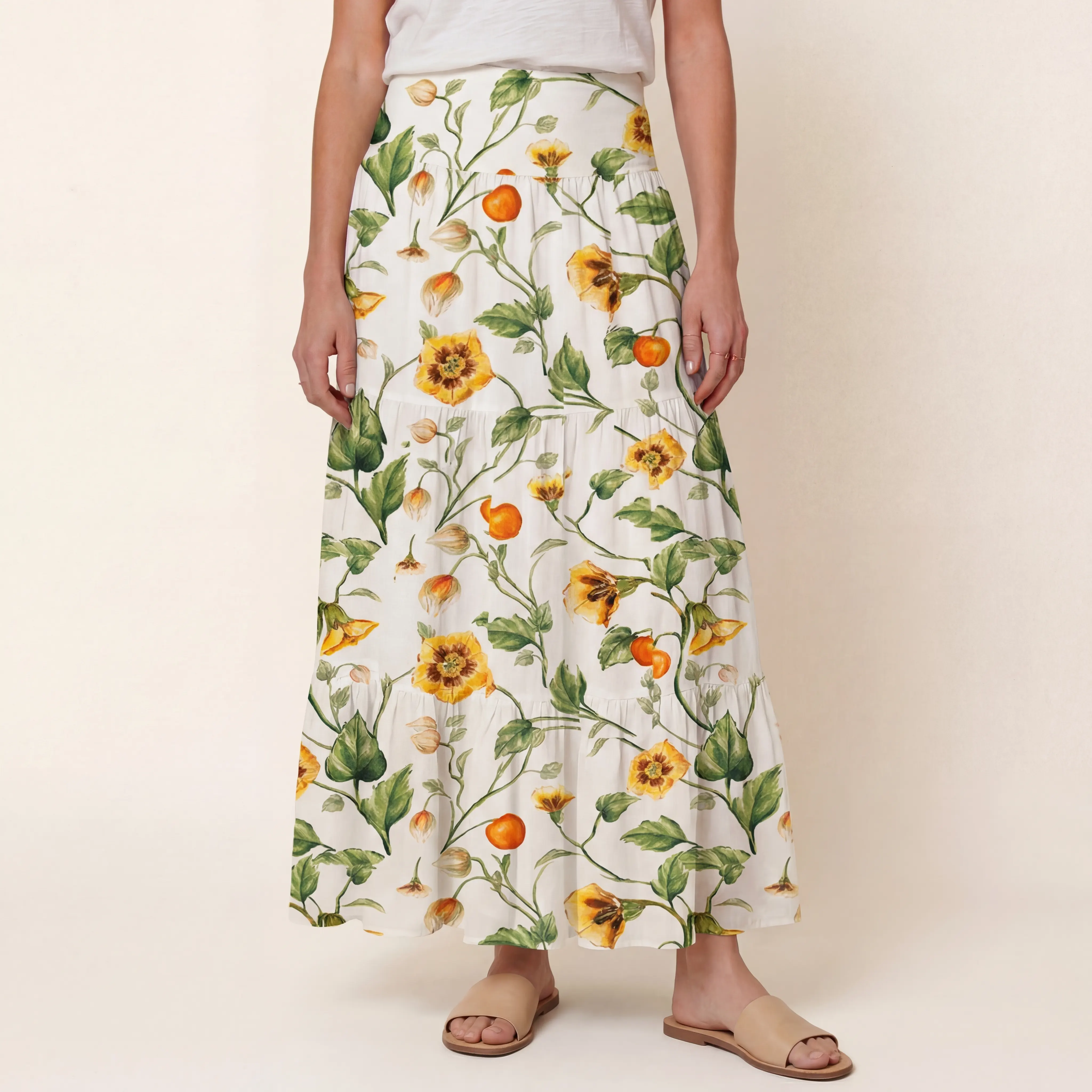 Golden Field Print Maxi Skirt