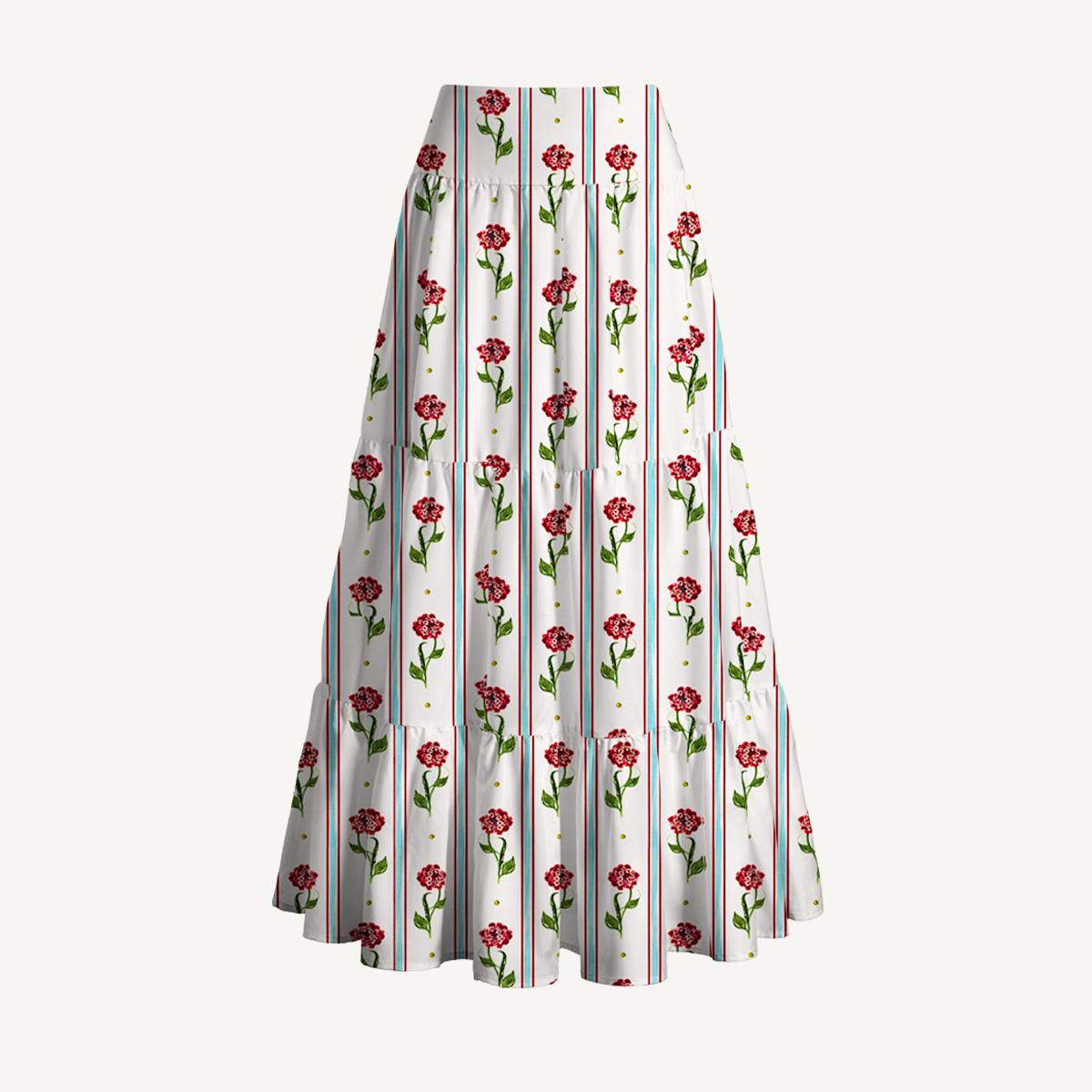 Crimson Dianthus Print Maxi Skirt