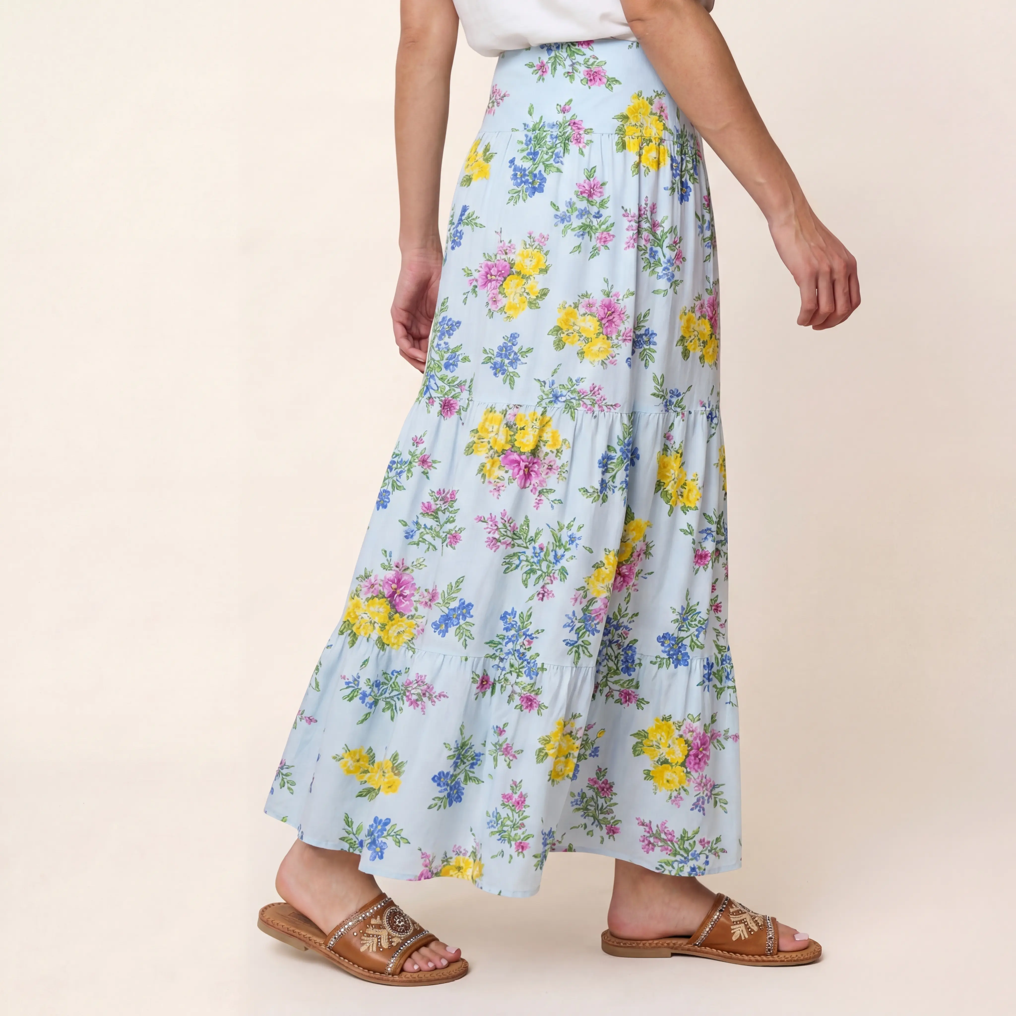 Blue Meadow Print Maxi Skirt
