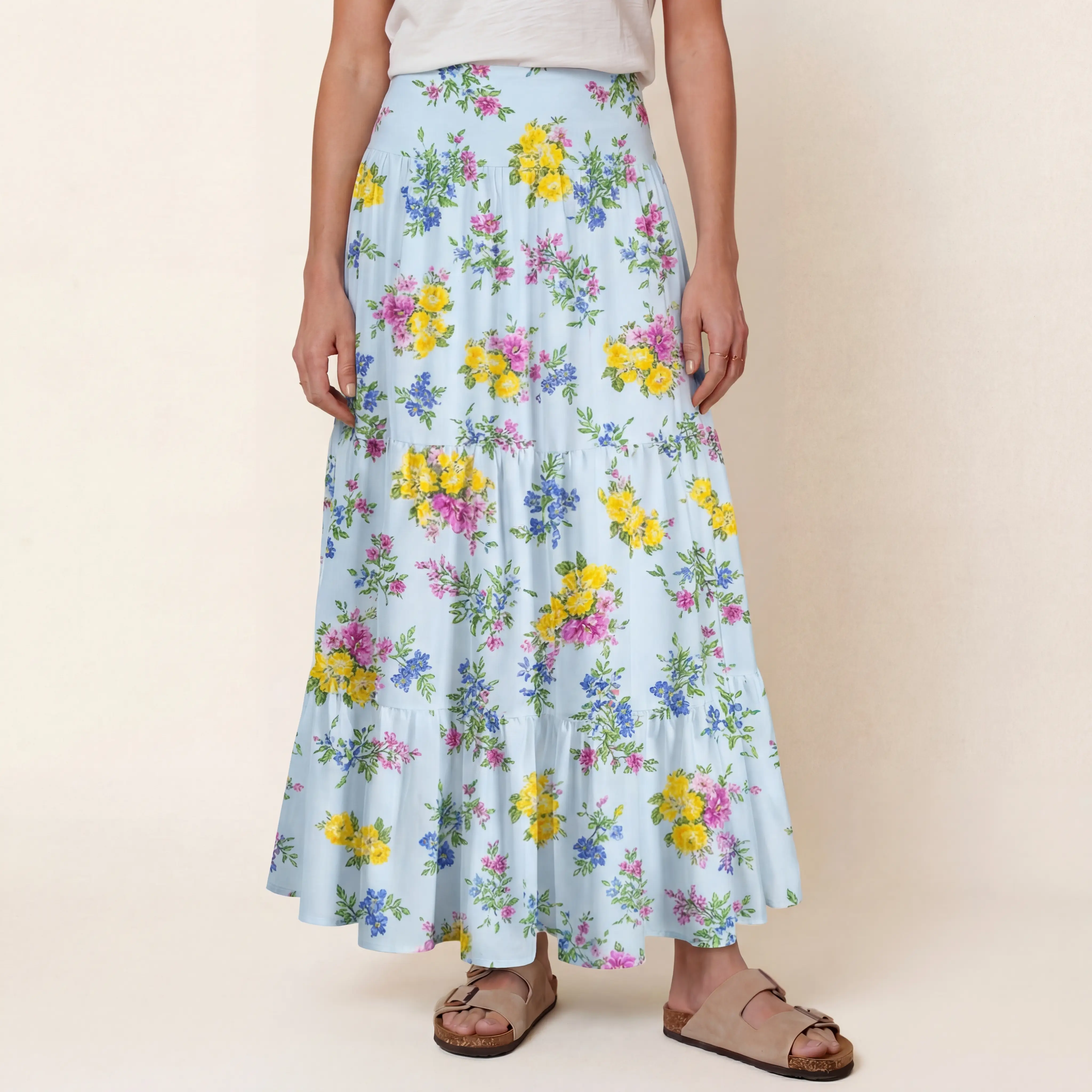 Blue Meadow Print Maxi Skirt