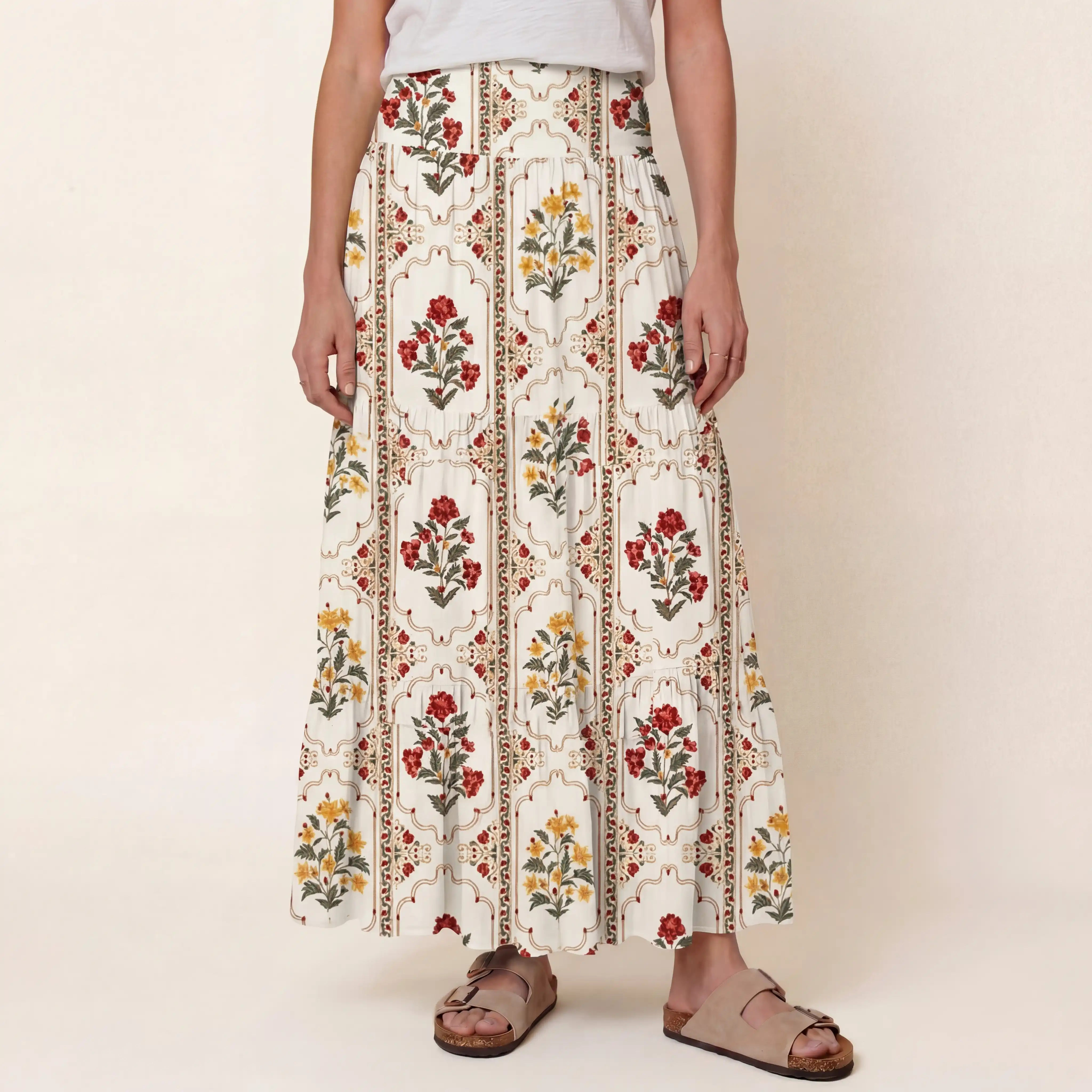 Velvet Carnation Print Maxi Skirt