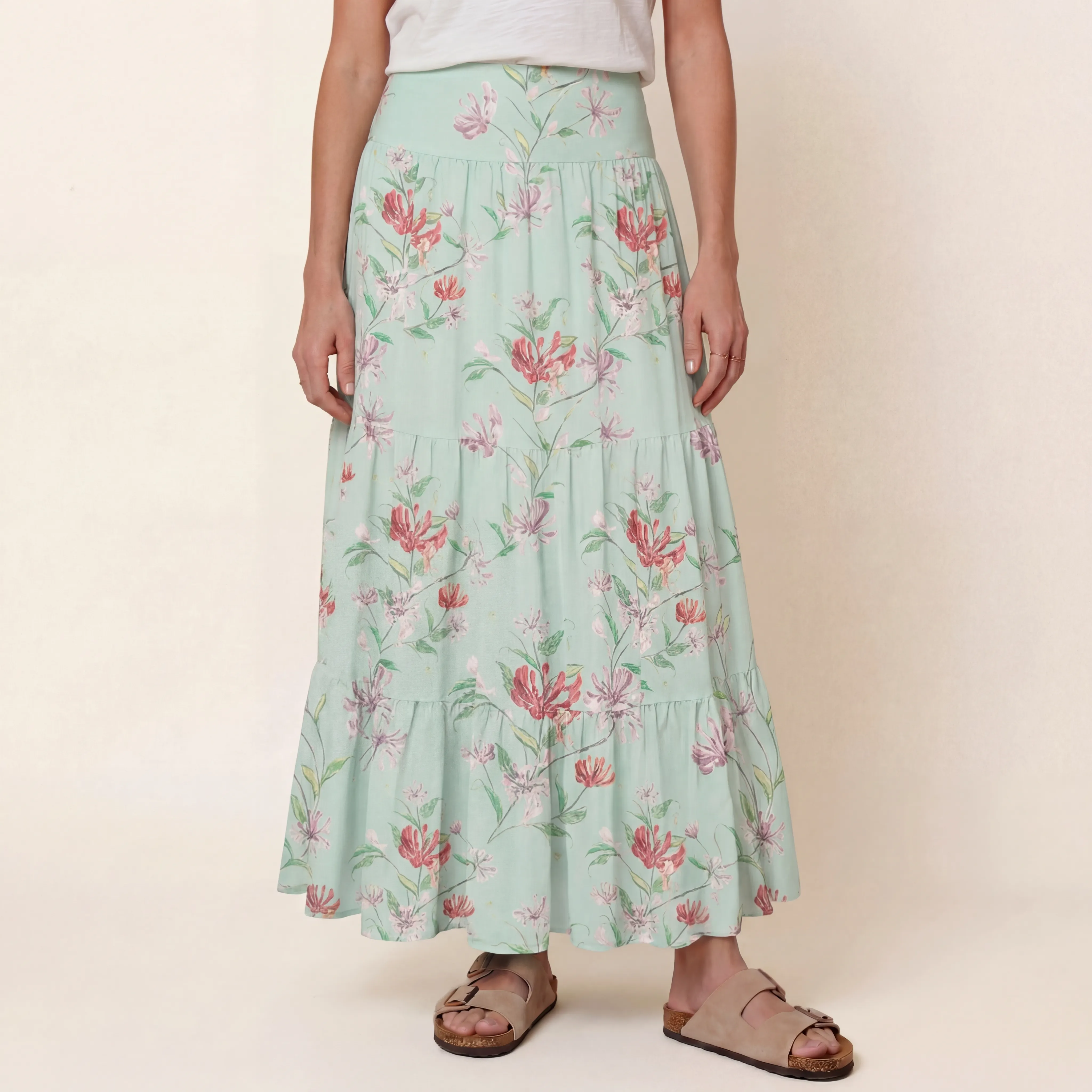 Mint Honeysuckle Print Maxi Skirt