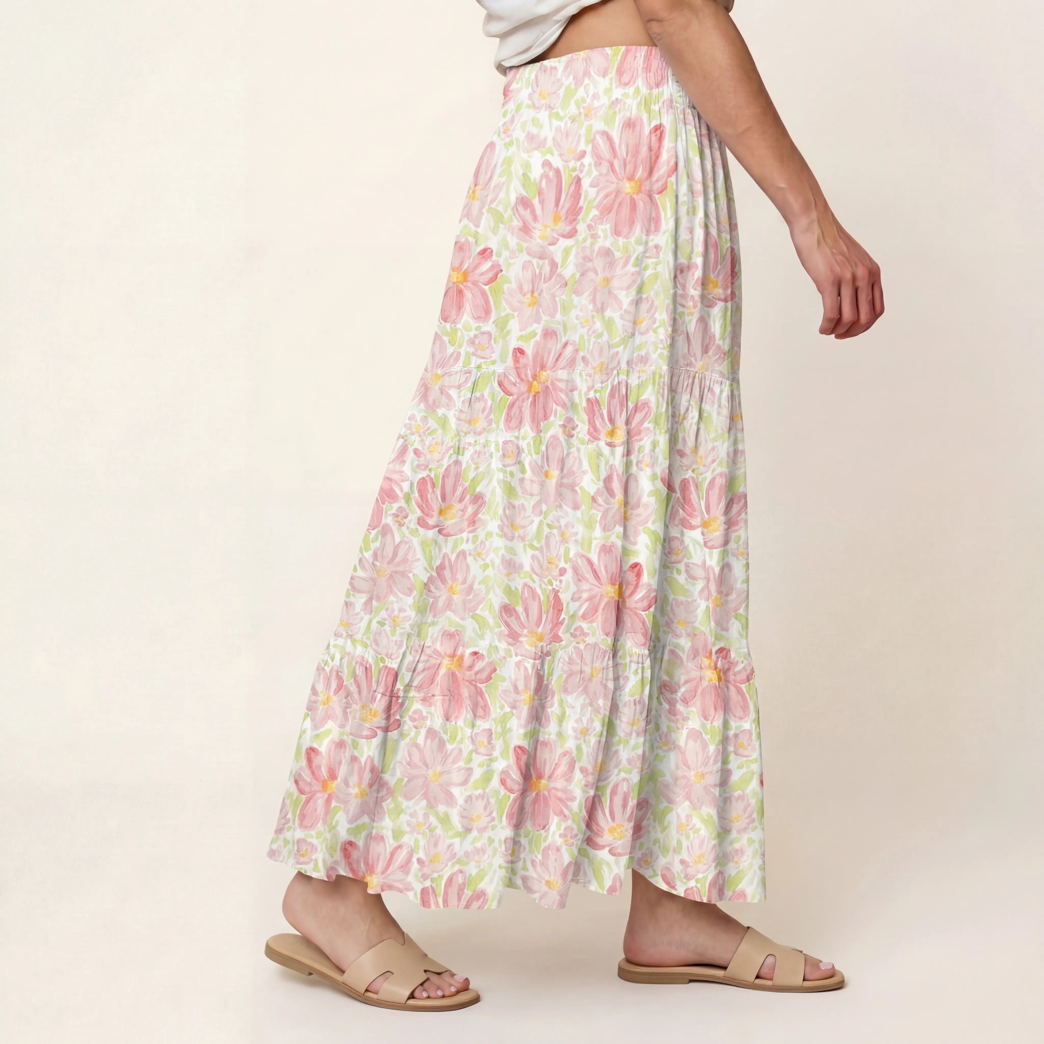 Cosmos Flower Print Maxi Skirt