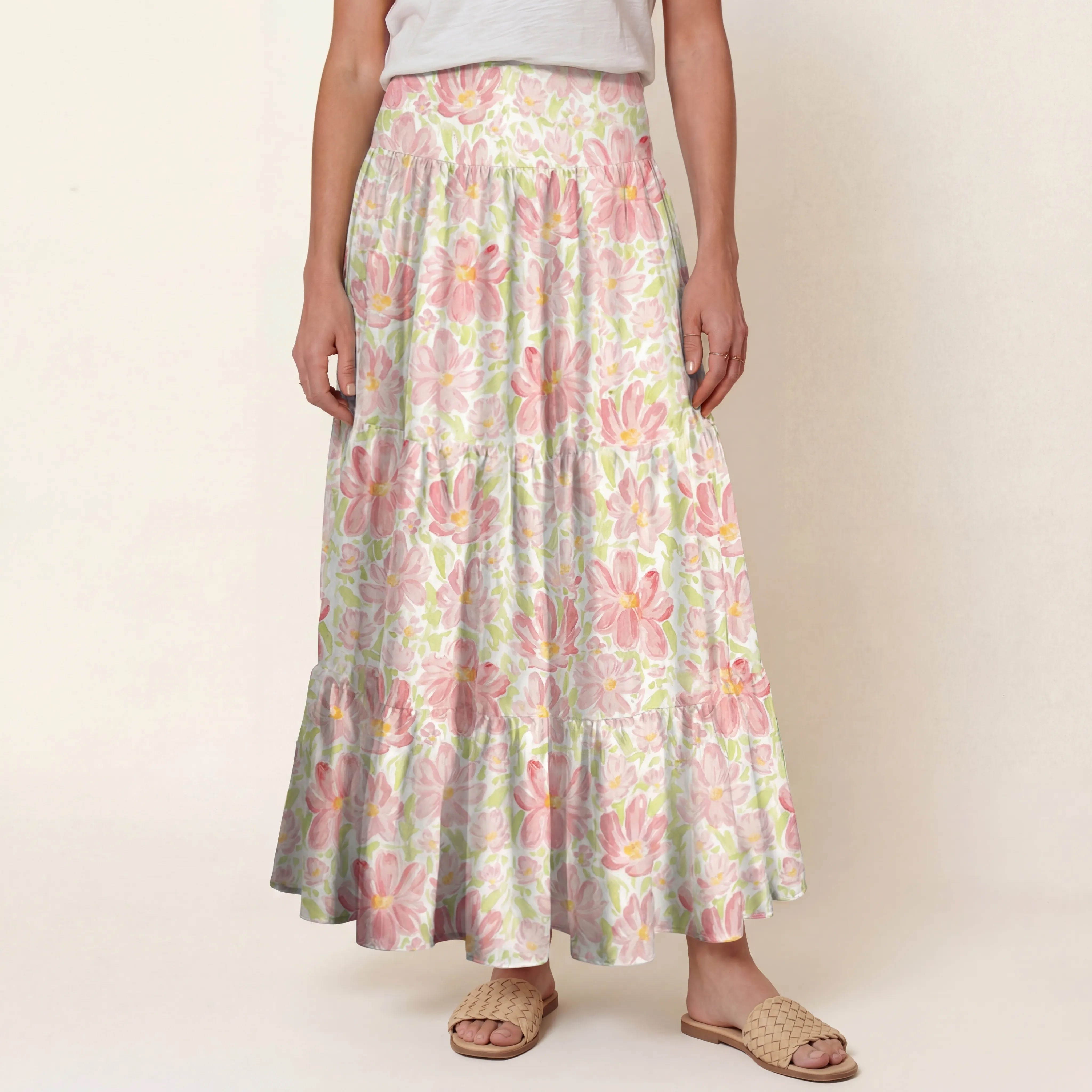 Cosmos Flower Print Maxi Skirt