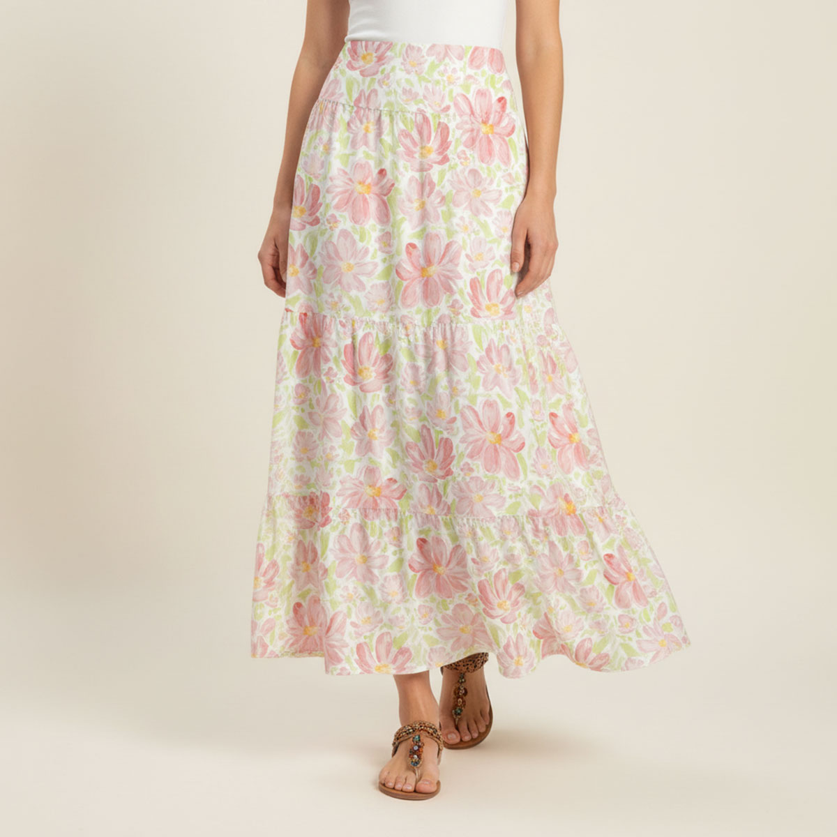 Cosmos Flower Print Maxi Skirt