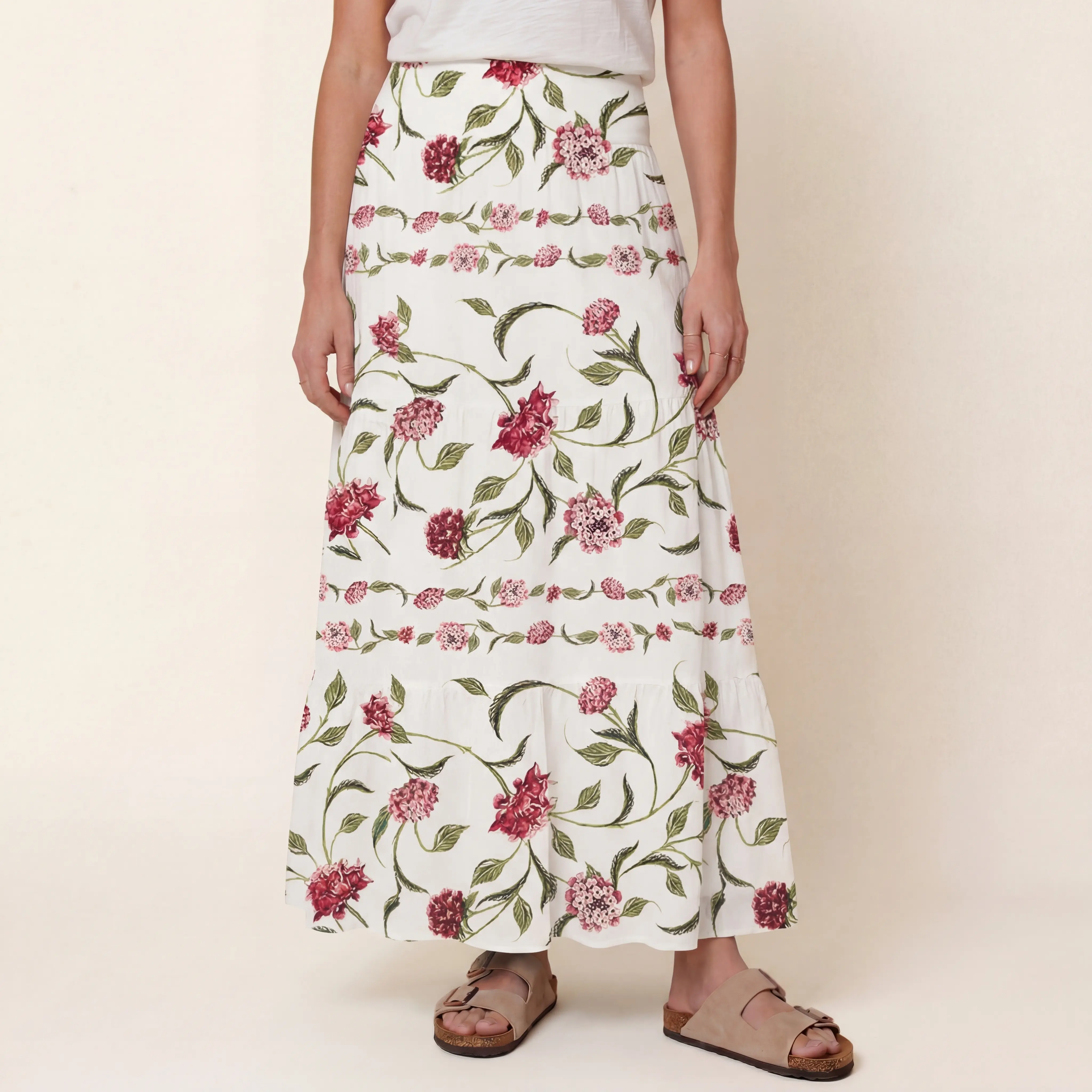 Red Floral Print Maxi Skirt