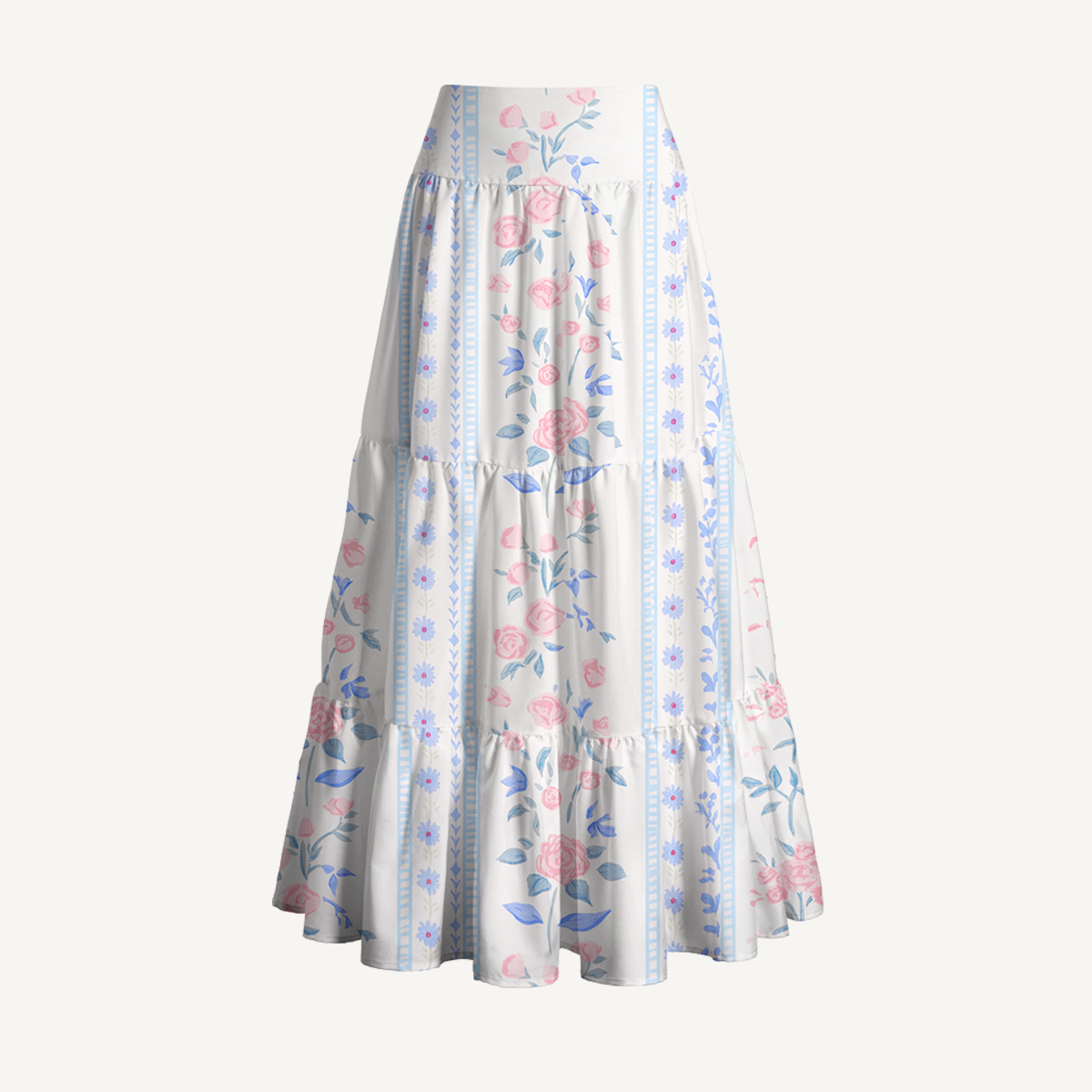Blue Rose Print Maxi Skirt