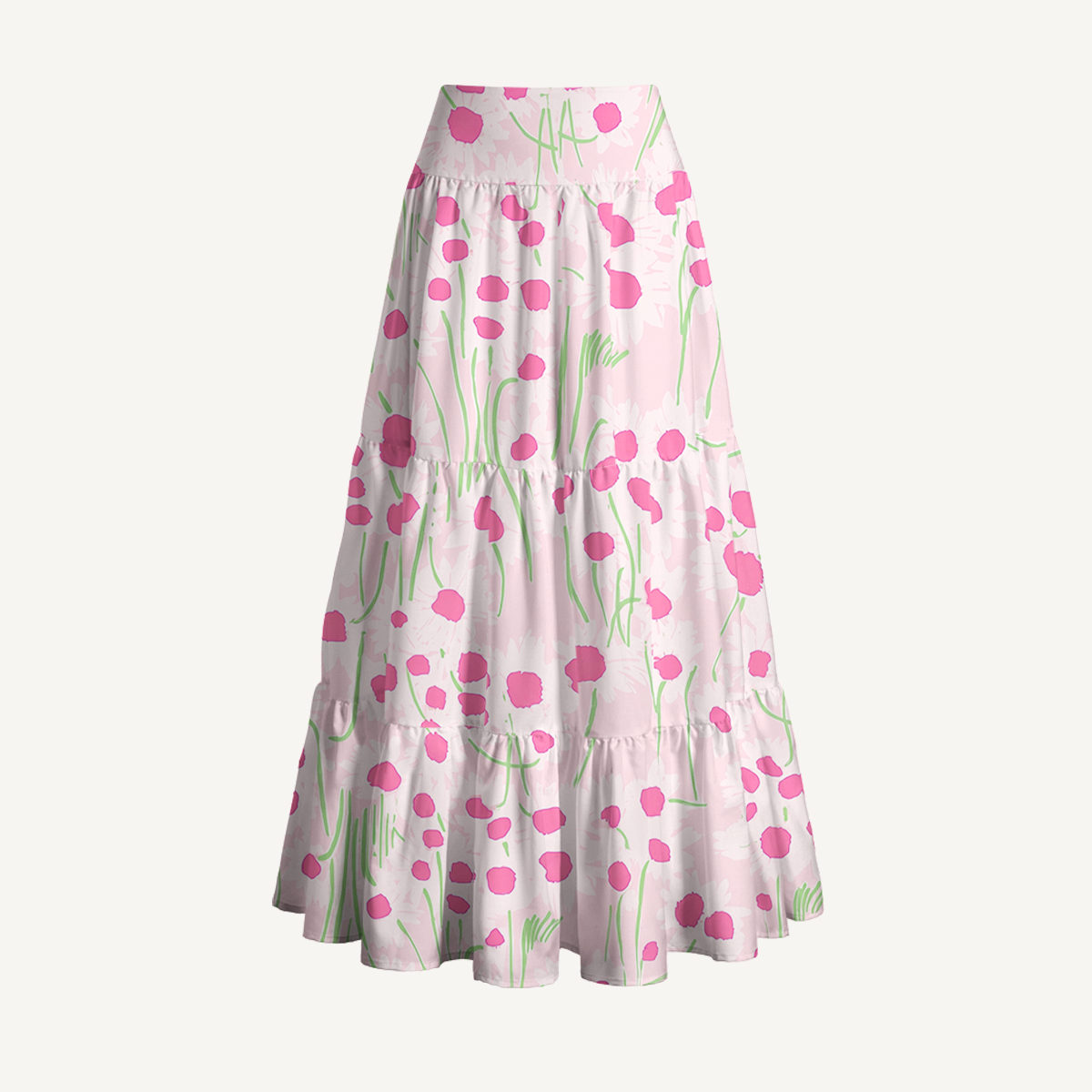 Pink Daisy Print Maxi Skirt