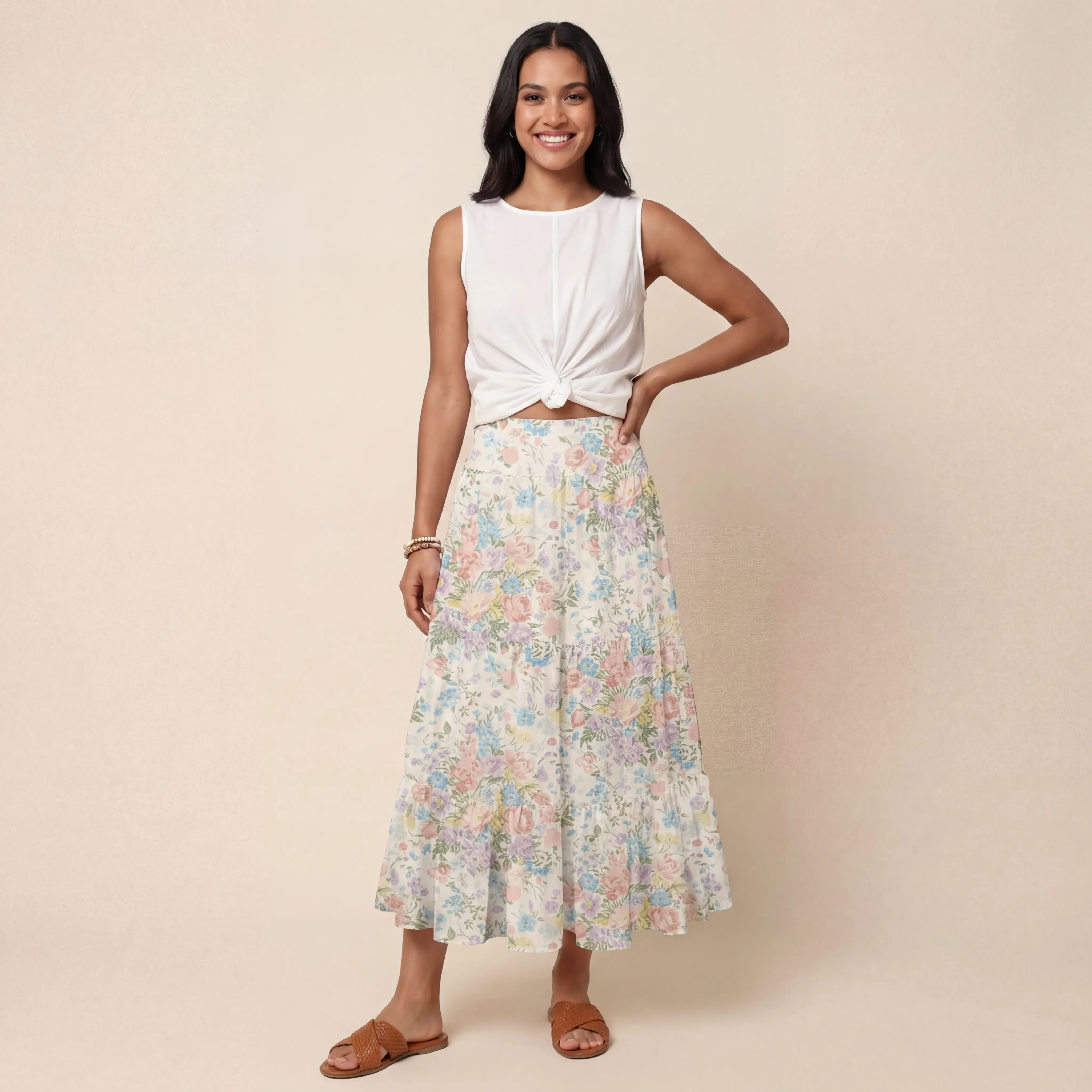 Morning Dew Bouquet Print Maxi Skirt