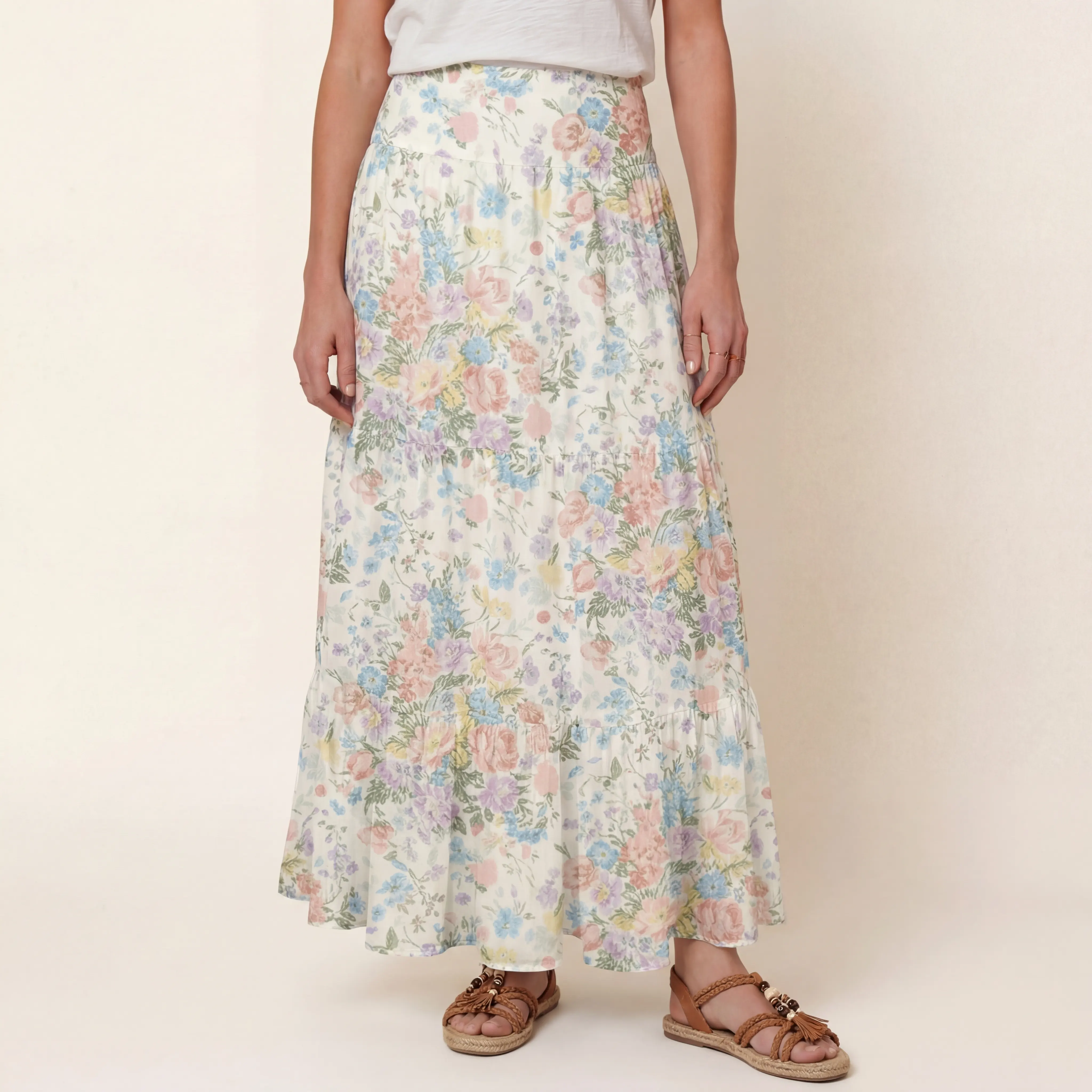 Morning Dew Bouquet Print Maxi Skirt