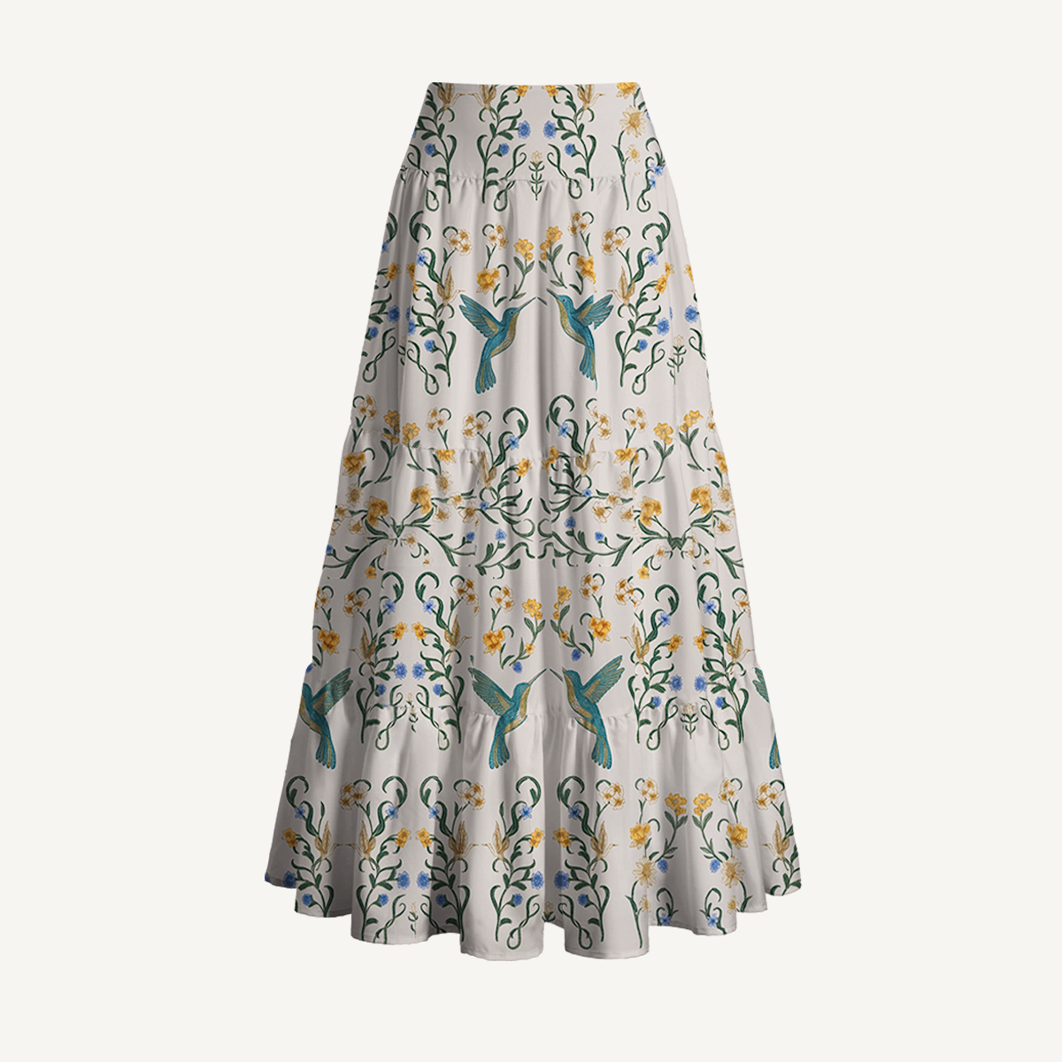 Whispering Hummingbird Print Maxi Skirt