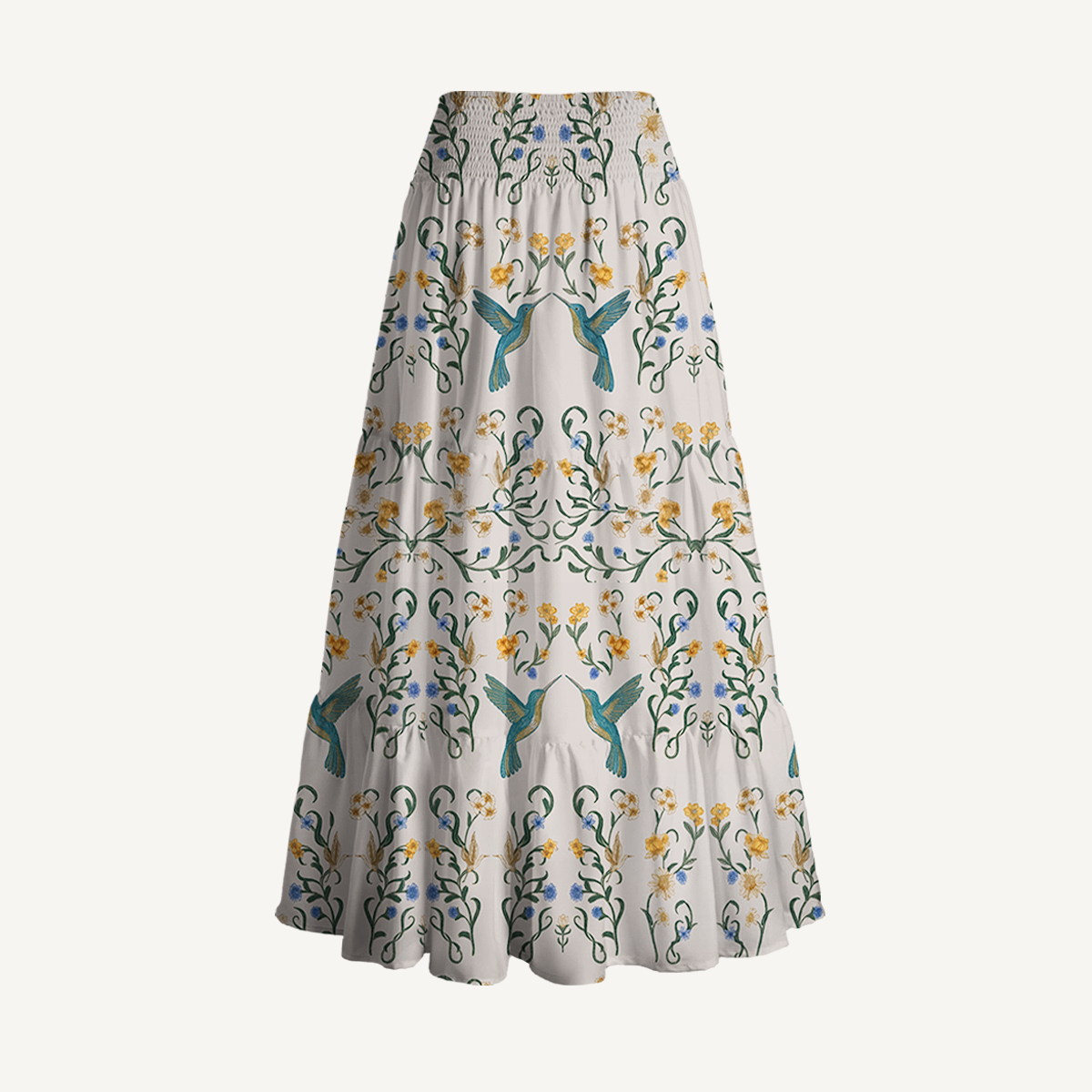 Whispering Hummingbird Print Maxi Skirt