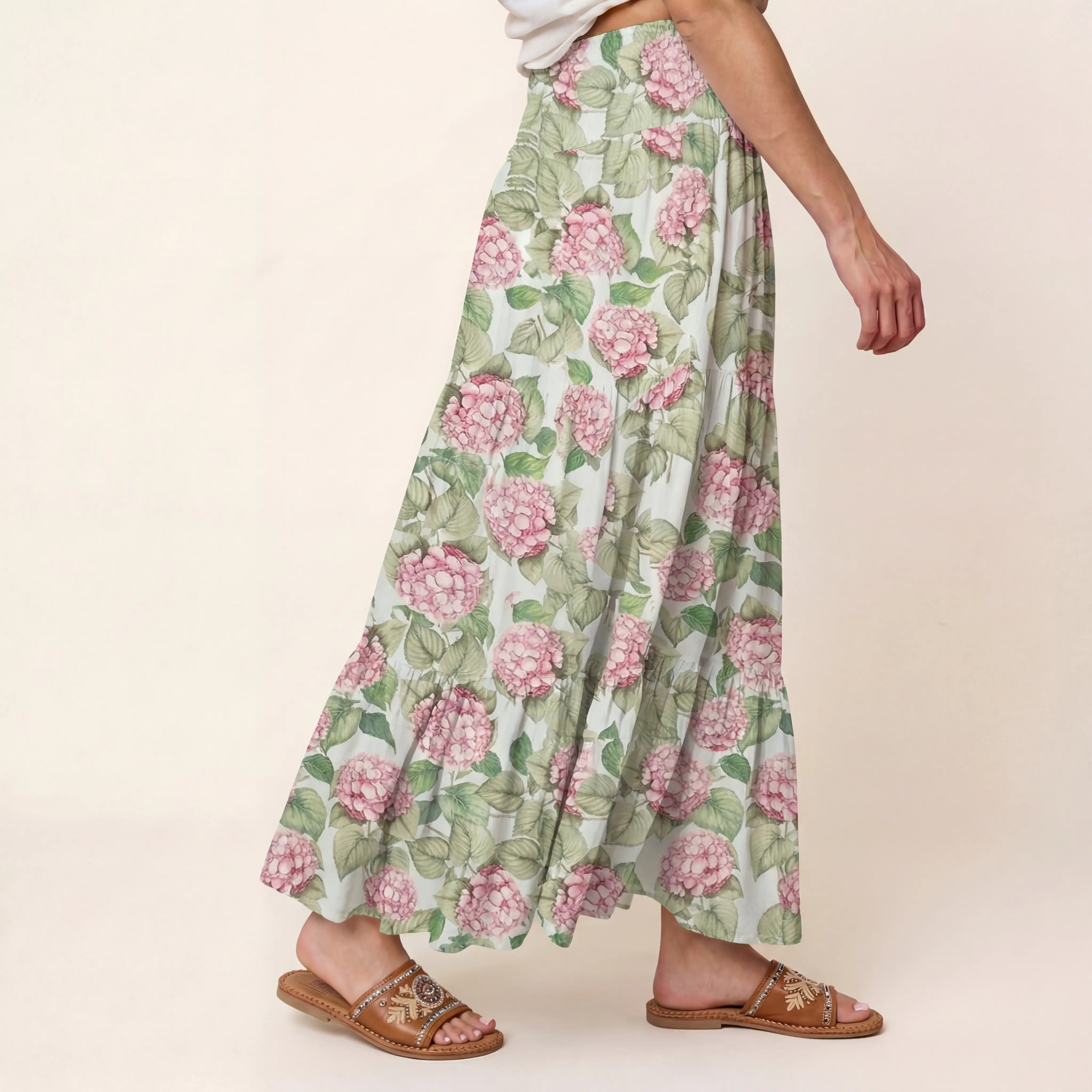 Hydrangea Whisper Print Maxi Skirt