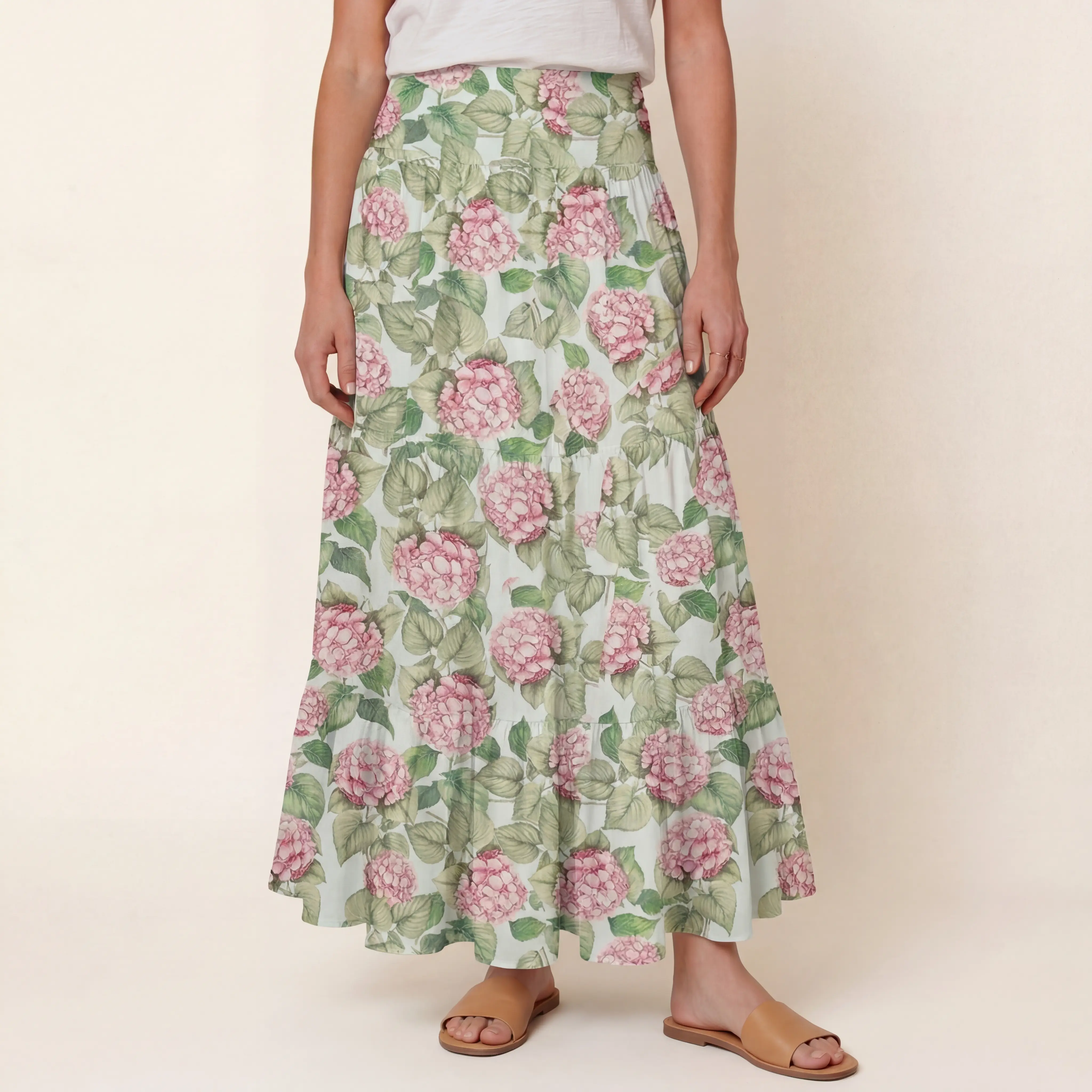 Hydrangea Whisper Print Maxi Skirt