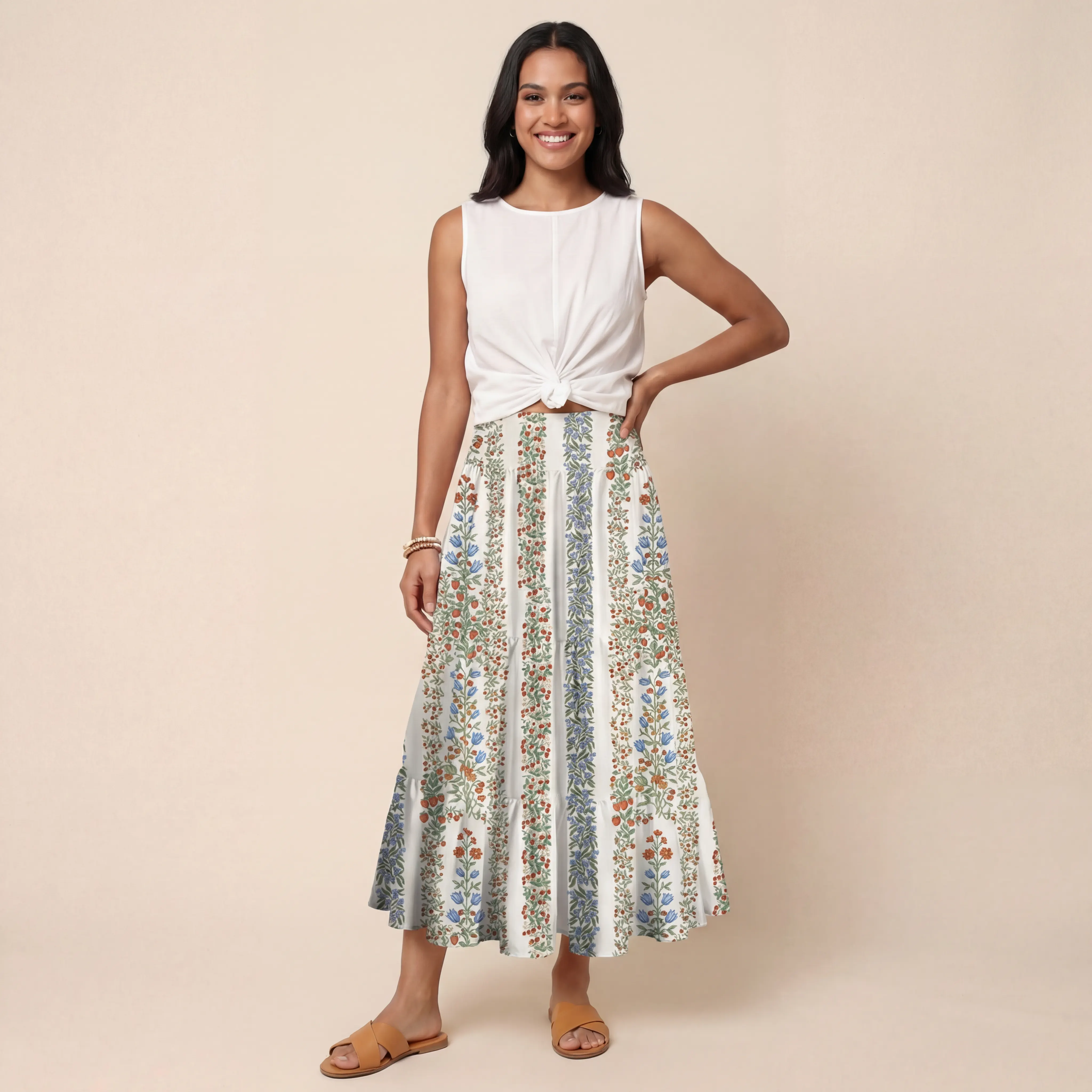 Strawberry Vine Tales Print Maxi Skirt