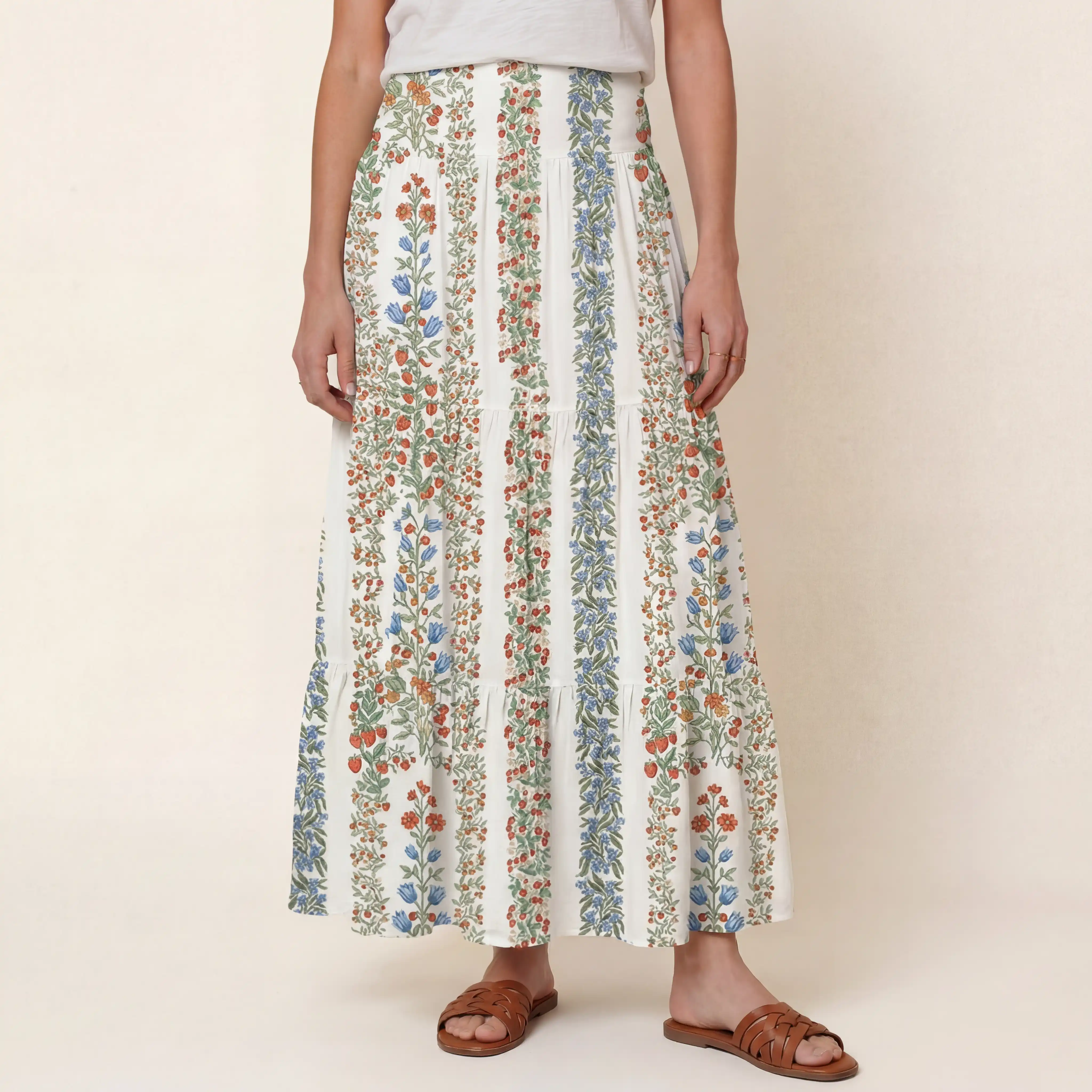 Strawberry Vine Tales Print Maxi Skirt