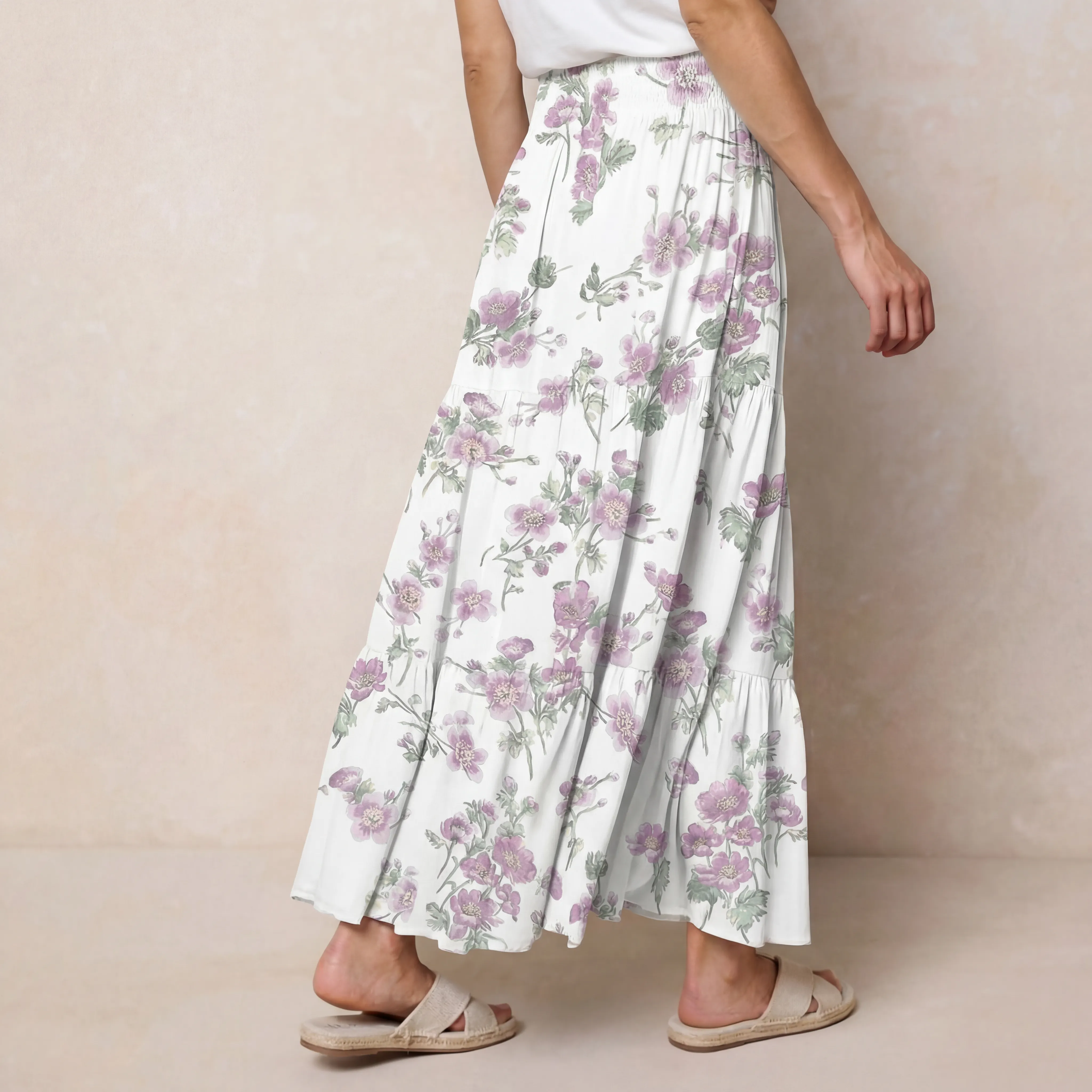 Lavender Field Whisper Print Maxi Skirt