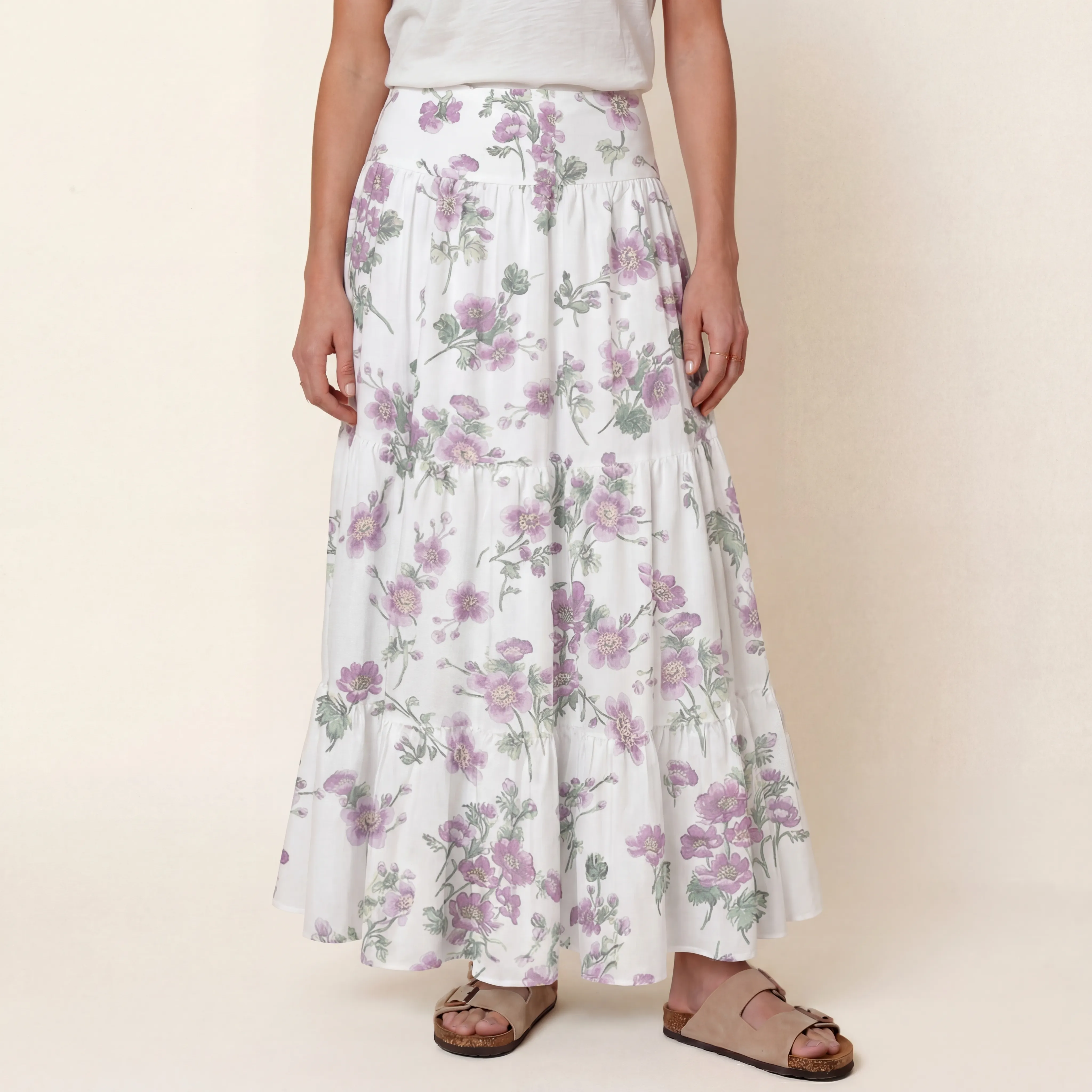 Lavender Field Whisper Print Maxi Skirt