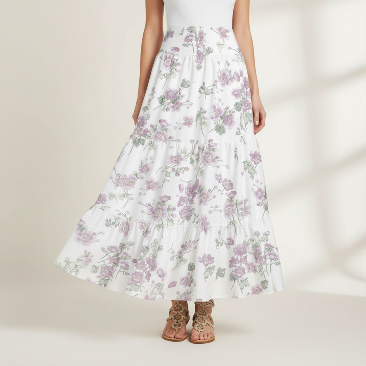 Lavender Field Whisper Print Maxi Skirt