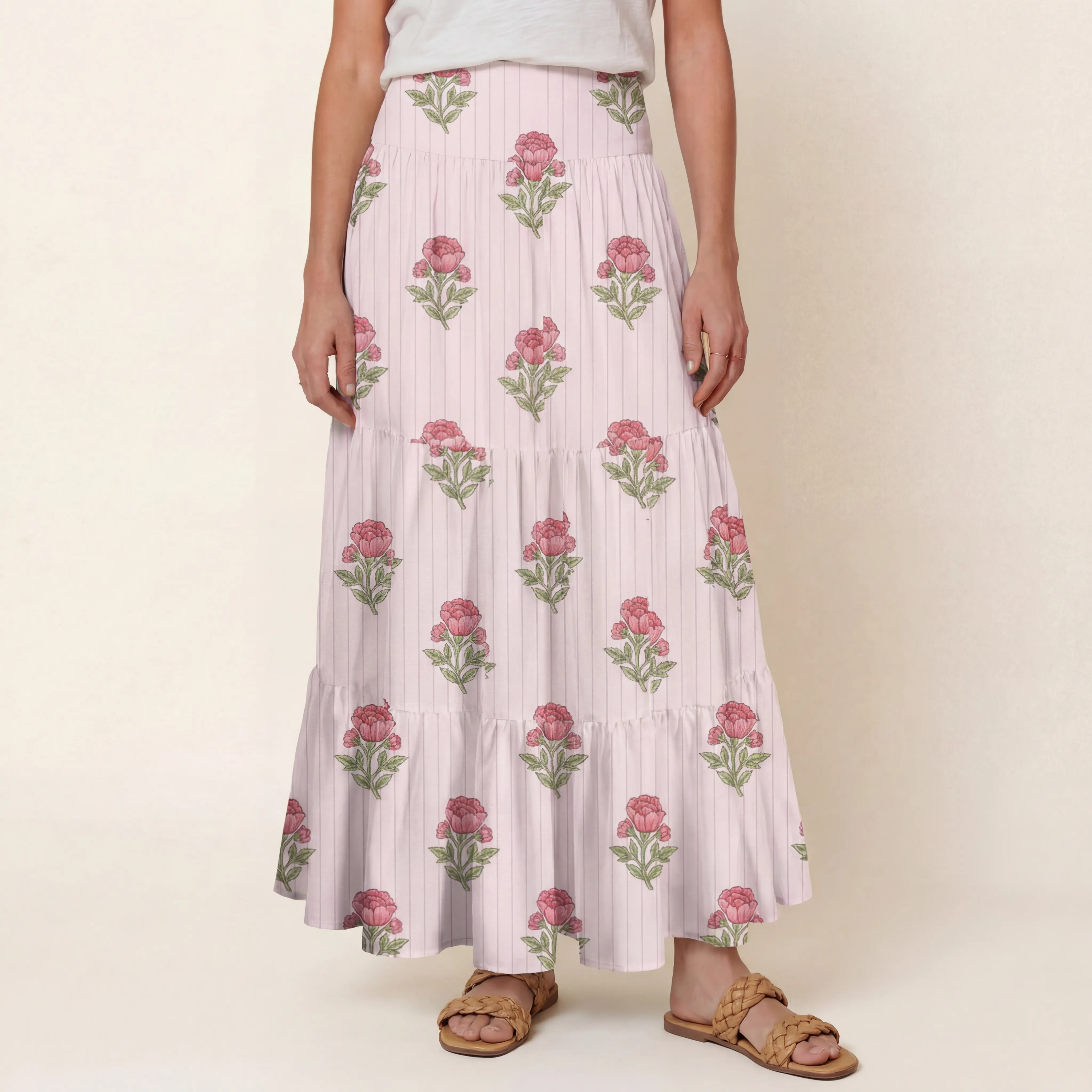 Misty Rose Garden Print Maxi Skirt
