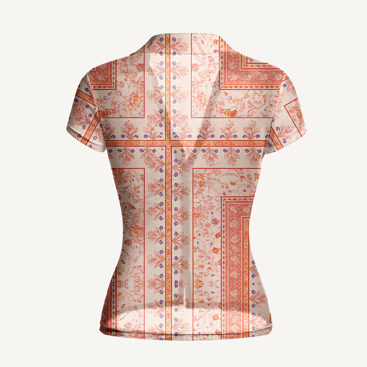 V-Neck Short Sleeve Dahlia Print Mesh Top