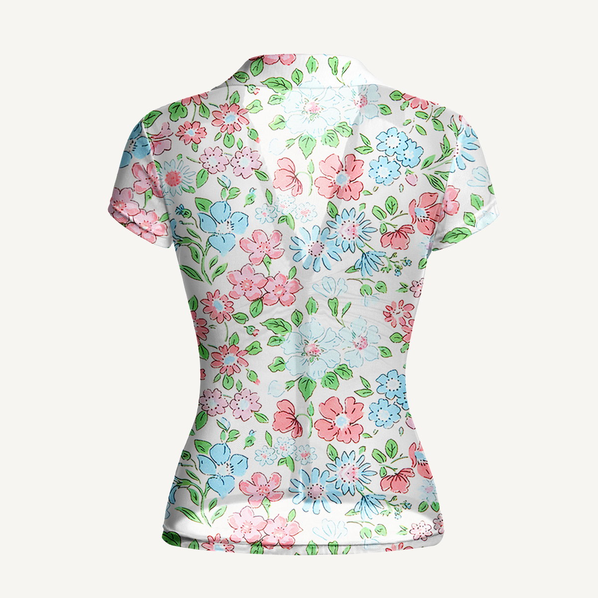 V-Neck Short Sleeve Pastel Cottage Floral Print Mesh Top