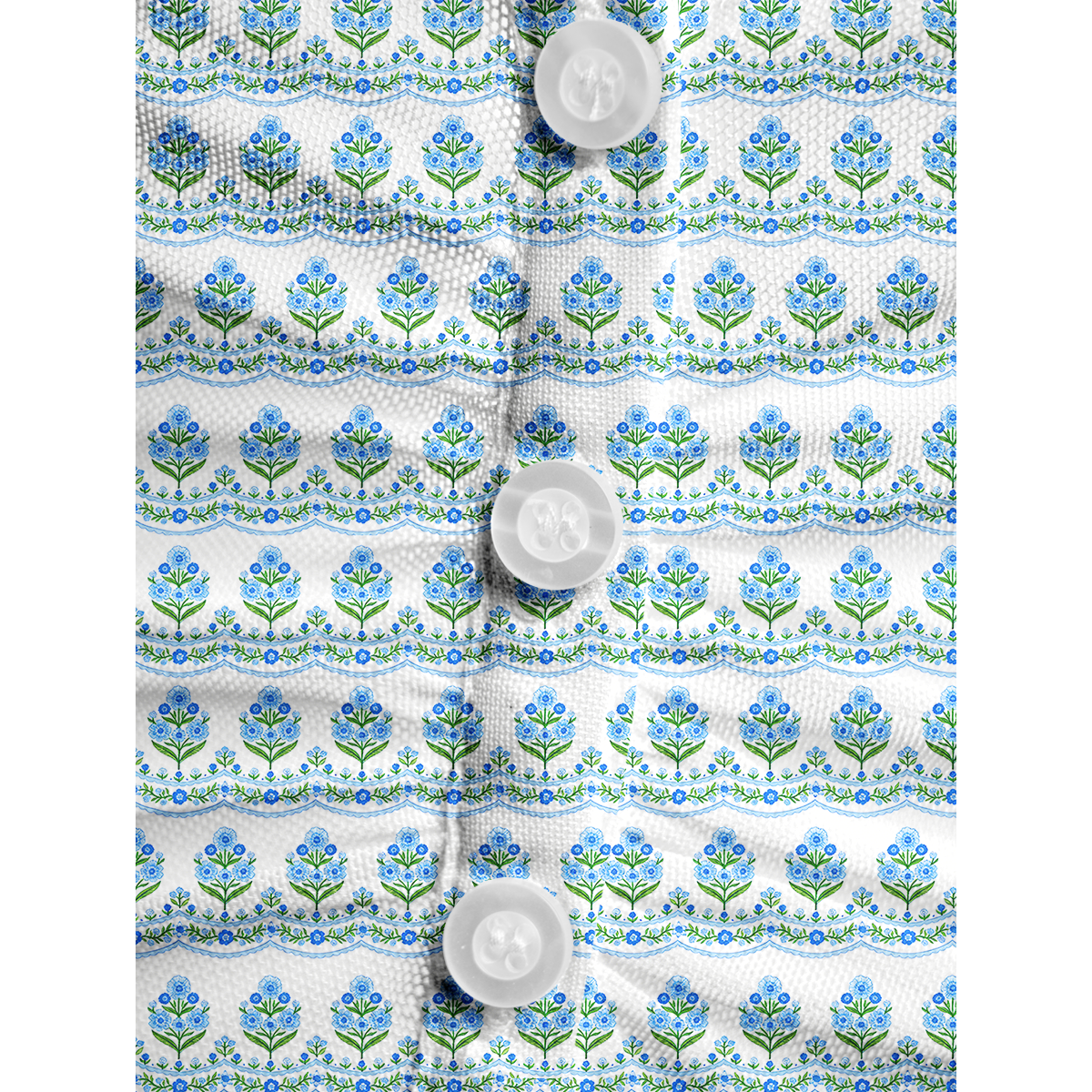 V-Neck Short Sleeve Azure Folk Print Mesh Top