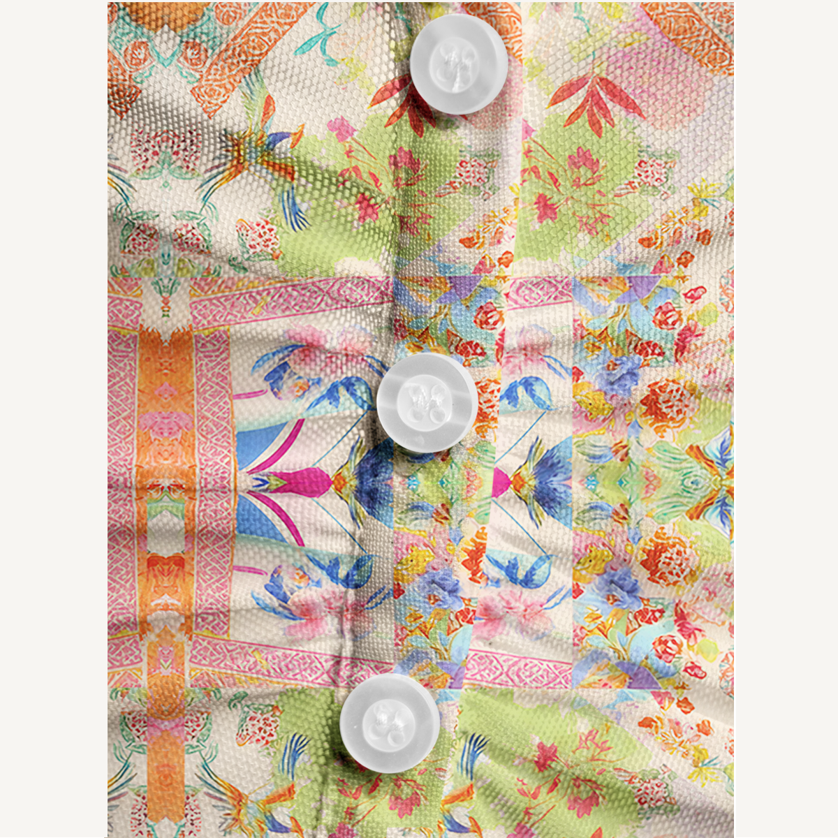 V-Neck Short Sleeve Vivid Lily Print Mesh Top