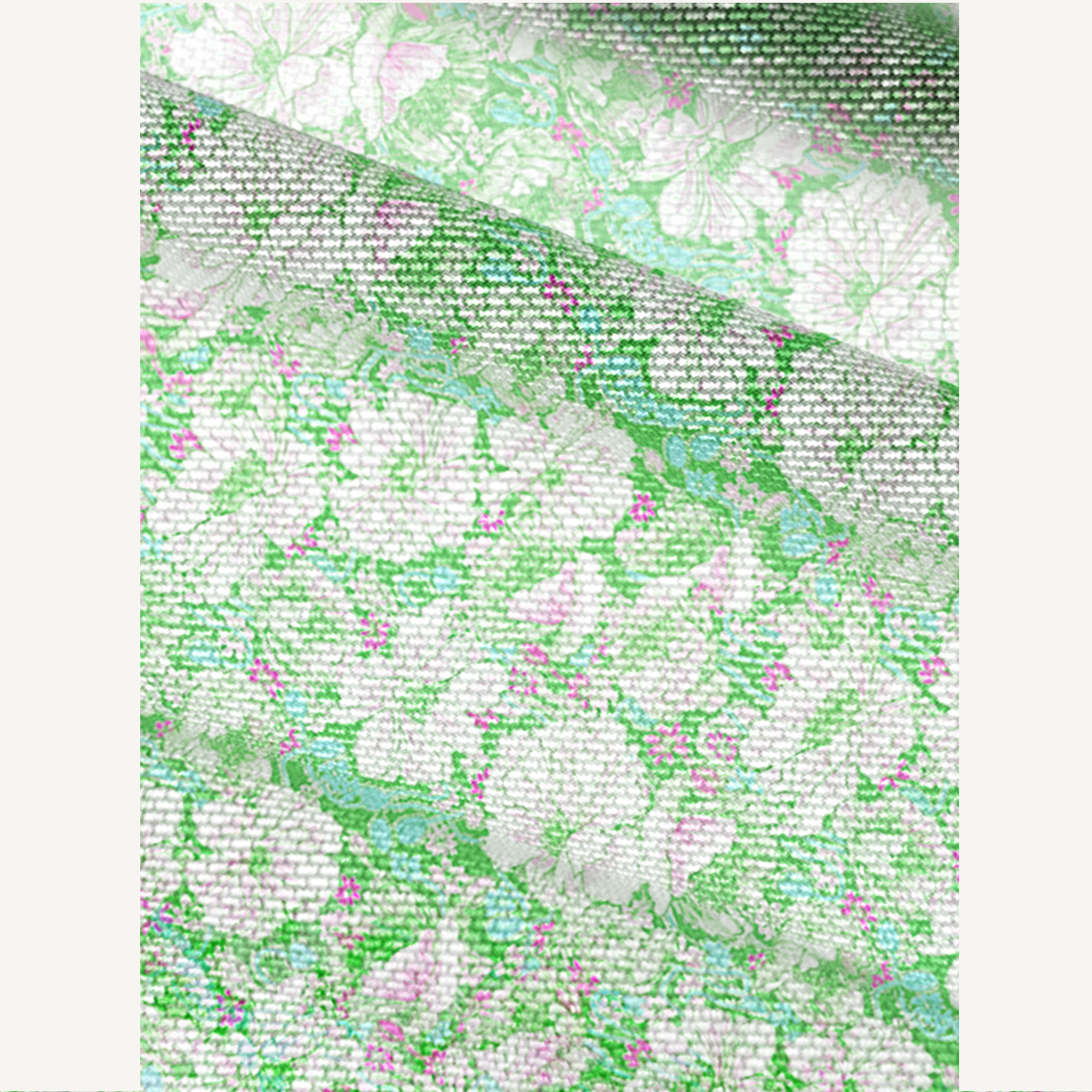 V-Neck Short Sleeve Mint Garden Print Mesh Top